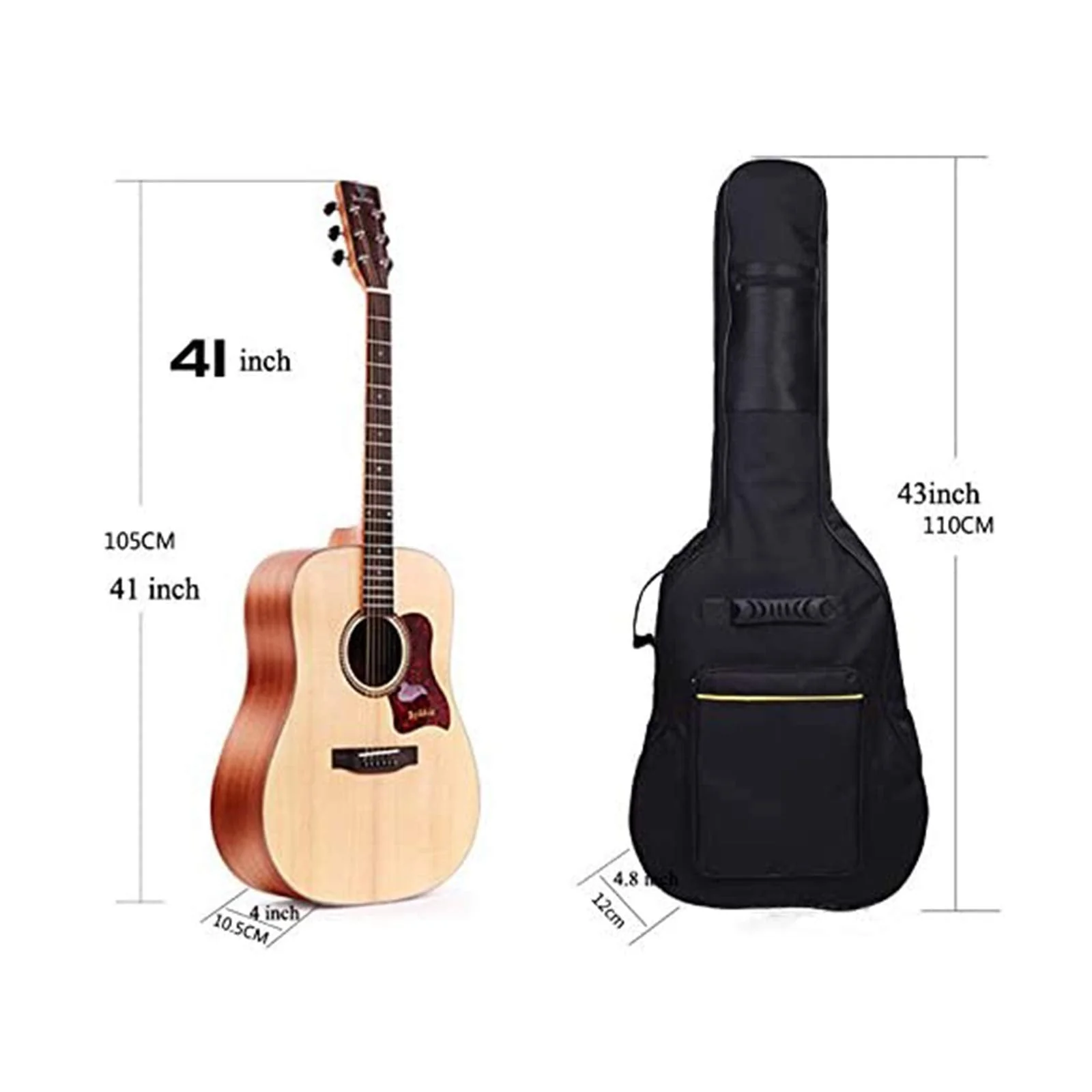 41 Inches Guitar Bag Dual Adjustable Shoulder Strap Acoustic Guitar Gig Bag, Guitar Case Waterproof Oxford Cloth 0.3 Inch Thicken Sponge Pad, Black - Image 3
