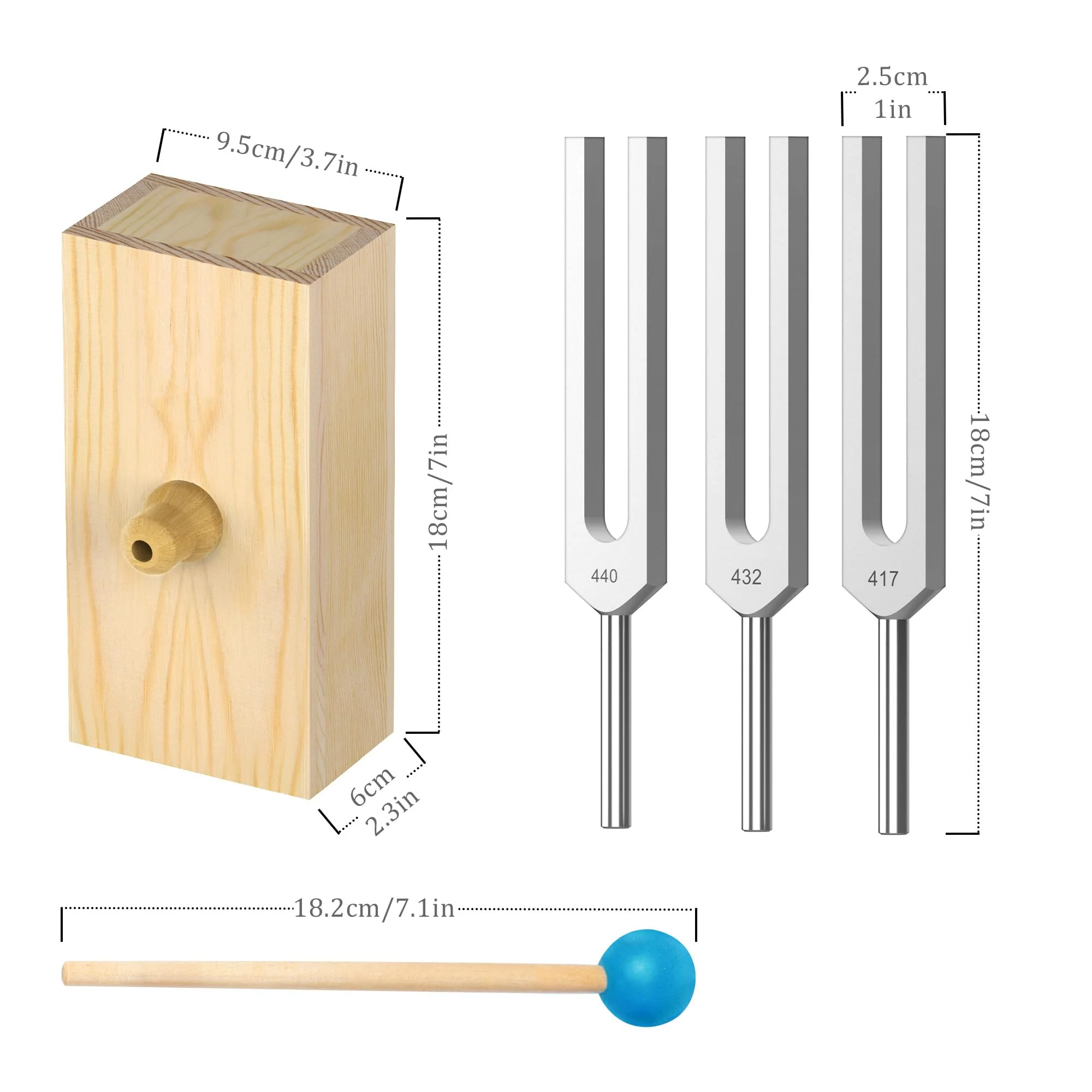 440Hz, 432Hz, 417Hz Aluminum Alloy Tuning Fork with Resonance Box and Wooden Hammer,3 pcs tuning fork Suitable for Sound Therapy, Yoga, Relaxation and Meditation - Image 2