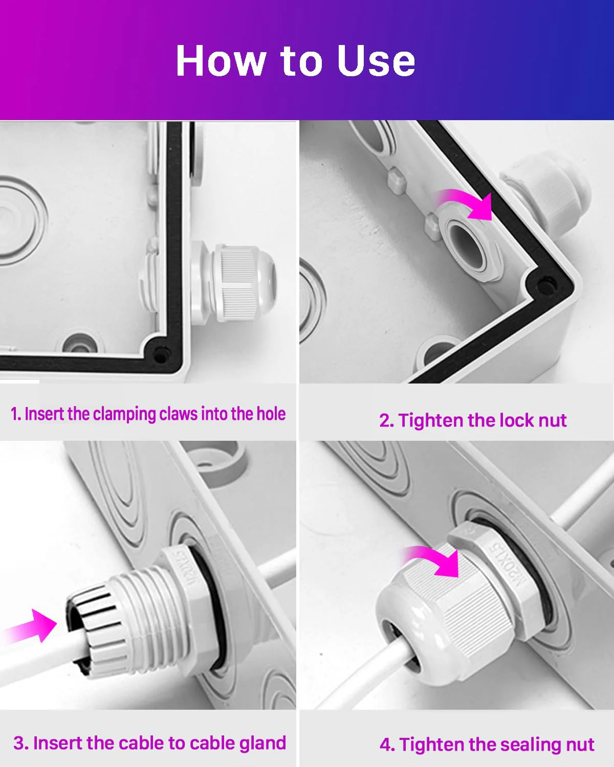 45 Piece Cable Gland Set, ANVINKU 4 Types Cable Grommet, Waterproof, M12 M16 M20 M25 Nylon Cable Grommet Waterproof, IP68 White Cable Glands Set with Locknut Plastic M12/M16/M20/M25 45 - Image 4