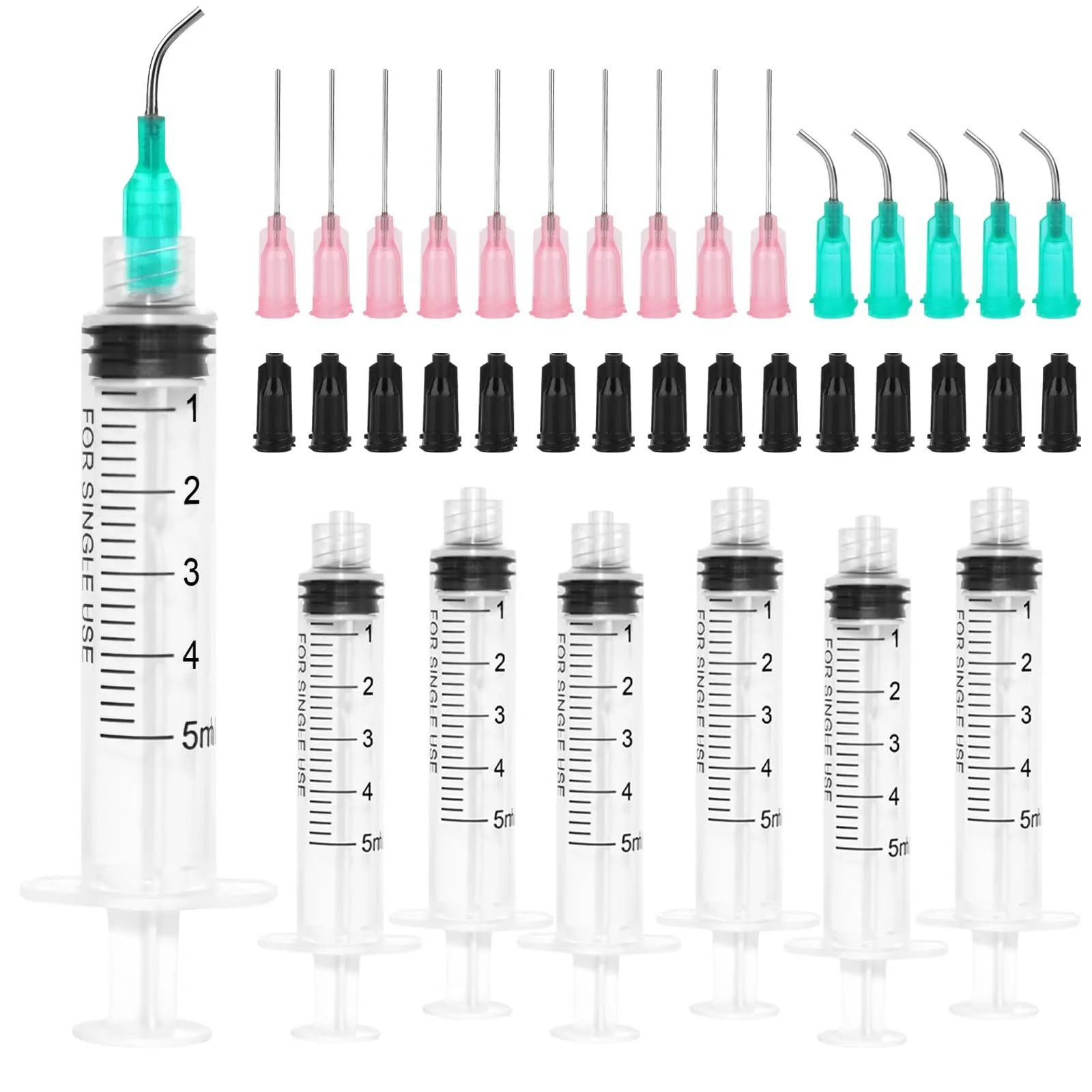 45 Pieces 5 ml Syringe Kit, 15 Pieces Syringes with 15 Blunt Needles, Syringe 5 ml Colostrum Syringe with Cap Dosing Syringe Liquid Syringe for Laboratory Animal Feeding, Plant Watering 5ml