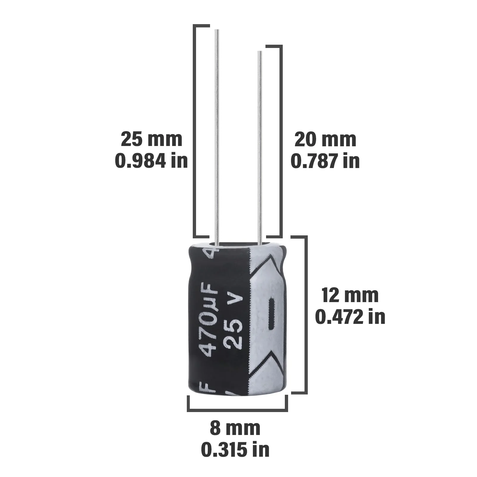 470uF 25V 8x12mm Electrolytic Capacitor 470 UF MFD 25 Volt 0.32x0.47in Aluminum Capacitors (Pack of 15) 470uF 25V 8x12MM - Image 2