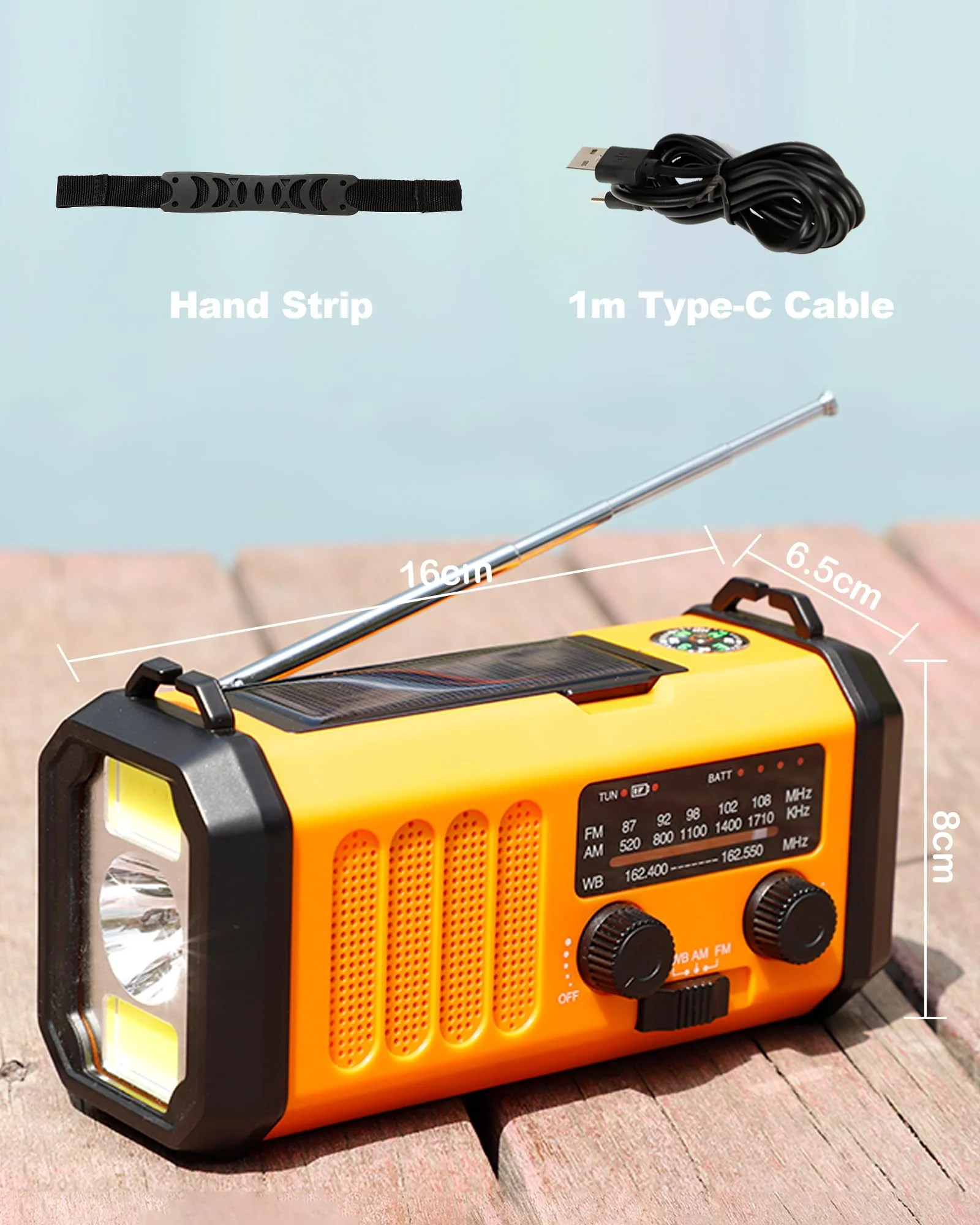 48100mWh/13000mAh Emergency Weather Radio, 4 Way Powered AM/FM/NOAA Portable Solar Crank Radio, Dynamo Phone Charger,700LM LED Flashlight/Reading Lamp,SOS,Compass for Hurricane Storm Camping Survival 13000mAh(Orange) - Image 7