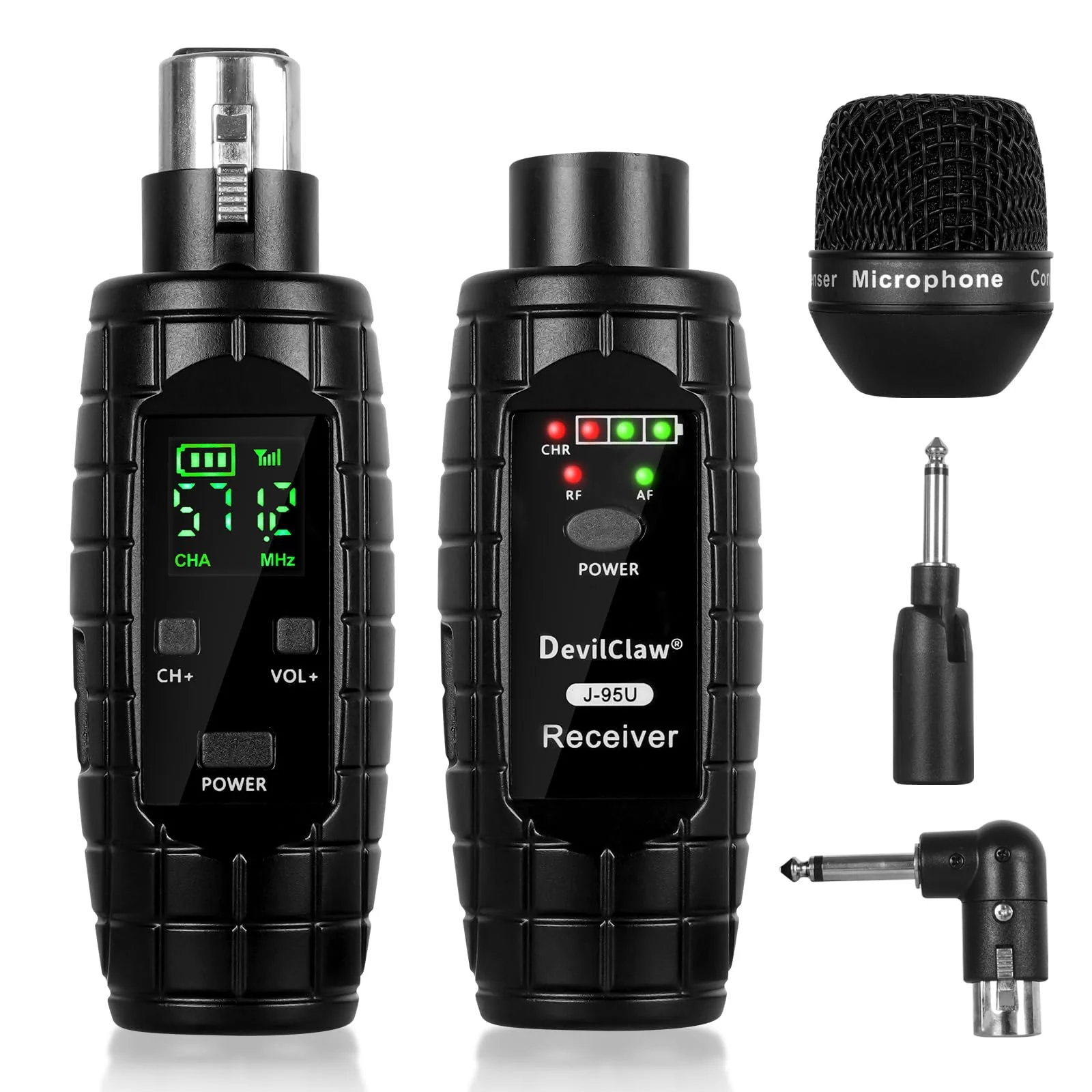 48V Phantom Power Wireless XLR Transmitter Receiver - 0V/5V/48V Switchable Adapter for Dynamic & Condenser Microphones - 16CH UHF System for Mixer PA DJ Guitar