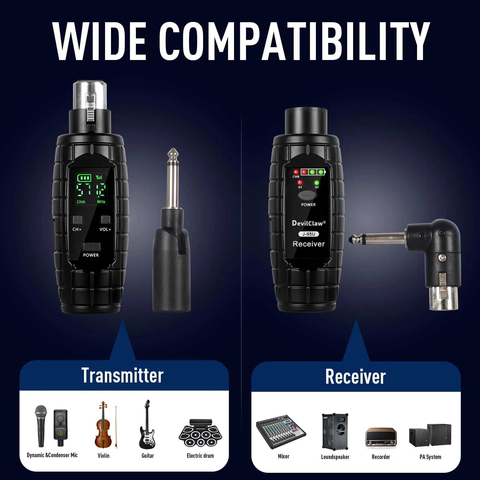 48V Phantom Power Wireless XLR Transmitter Receiver - 0V/5V/48V Switchable Adapter for Dynamic & Condenser Microphones - 16CH UHF System for Mixer PA DJ Guitar - Image 4