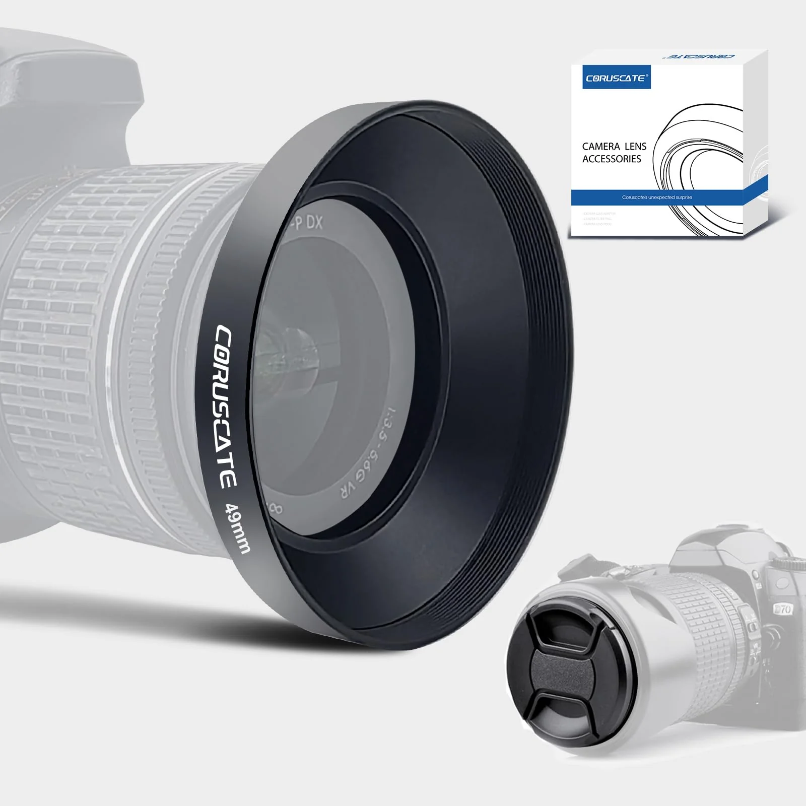 49mm Universal Metal Lens Hood,Wide Angle Lens Hood Compatible All 49mm Brands Camera Lens(and Easy to Install and Remove) 1pcs 49 mm Lens Cap