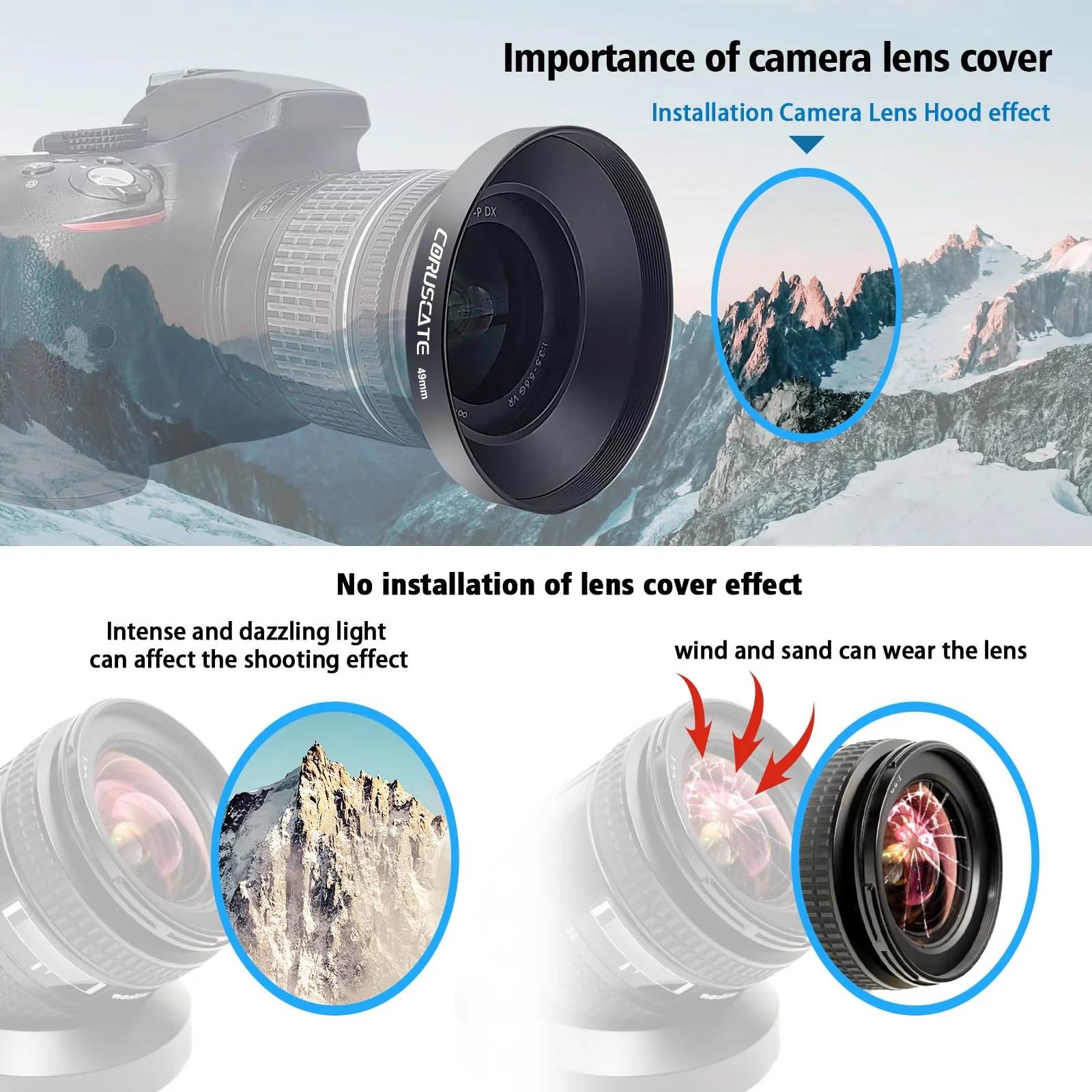 49mm Universal Metal Lens Hood,Wide Angle Lens Hood Compatible All 49mm Brands Camera Lens(and Easy to Install and Remove) 1pcs 49 mm Lens Cap - Image 5
