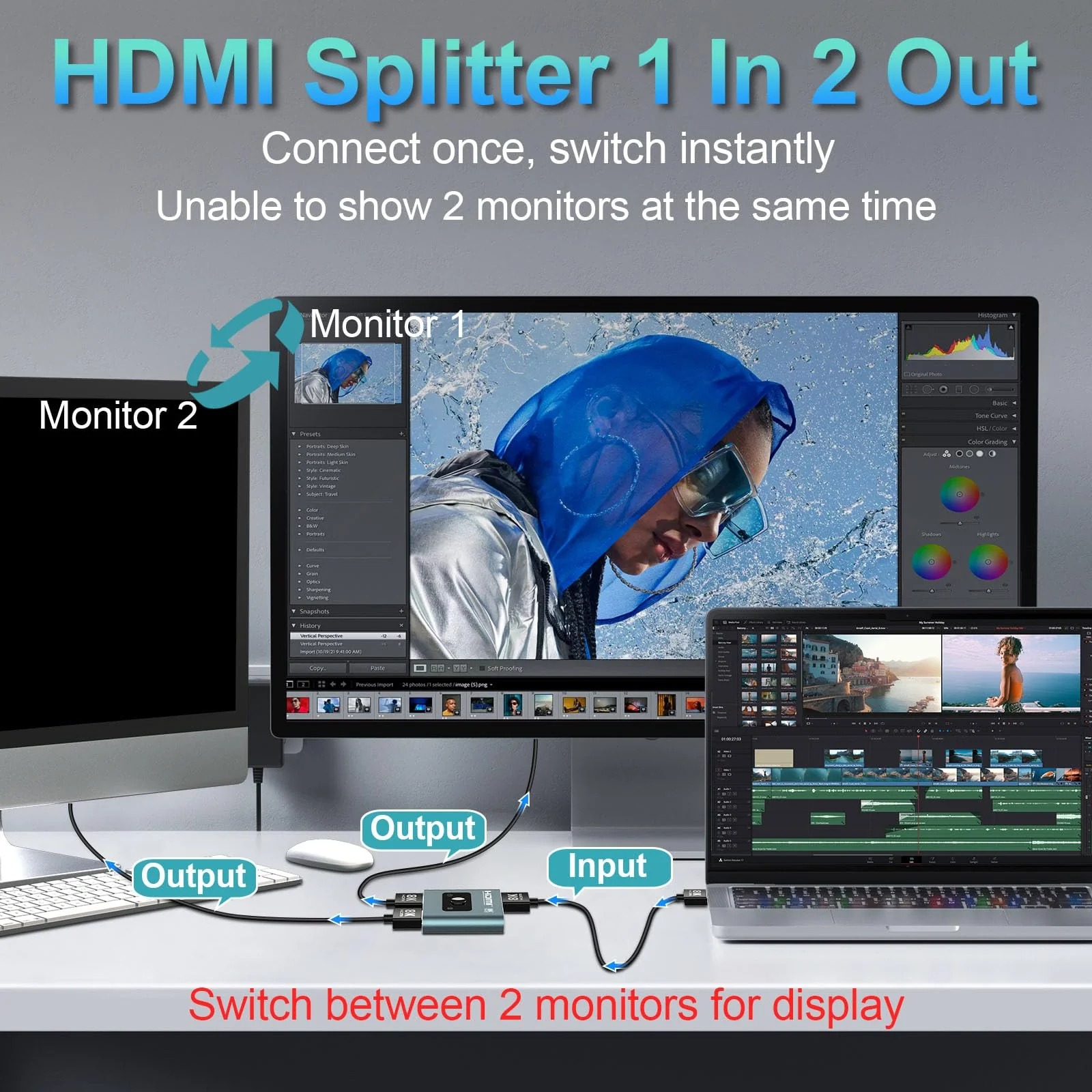 4K 120Hz HDMI Switch, 8K 60Hz HDMI 2.1 Bi-Directional 2-in-1/1-in-2 Switcher Splitter, Aluminum HDMI Selector 48Gbps High Resolution Switch Capable for Gaming, PS5, Xbox, HDR10, Dolby Vision - Image 3