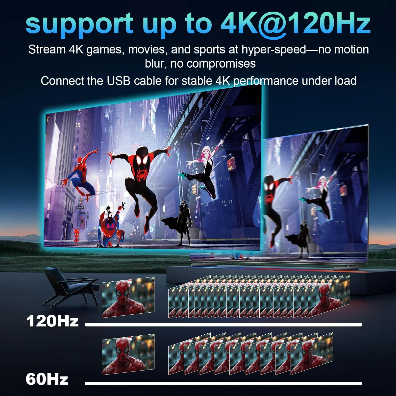 4K 120Hz HDMI Switch, 8K 60Hz HDMI 2.1 Bi-Directional 2-in-1/1-in-2 Switcher Splitter, Aluminum HDMI Selector 48Gbps High Resolution Switch Capable for Gaming, PS5, Xbox, HDR10, Dolby Vision - Image 4