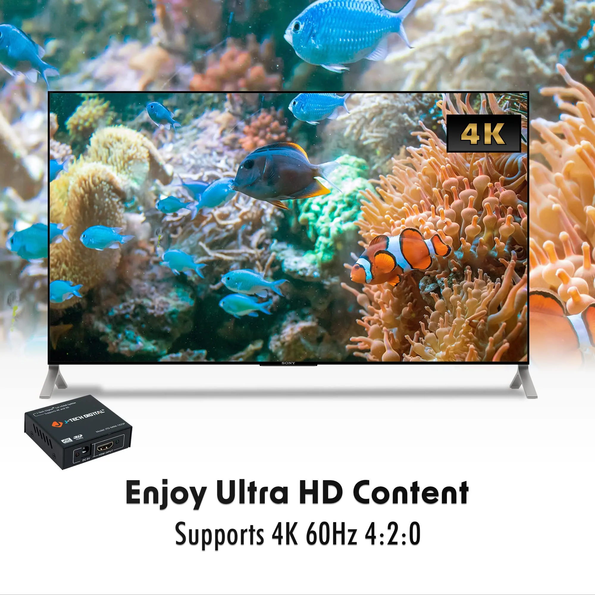 4K@60 HDMI Splitter 1 in 2 out 1X2 Powered Splitter for Dual Monitors by J-Tech Digital [JTD-MINI-1X2SP] 1X2 1080P@60HZ - Image 2