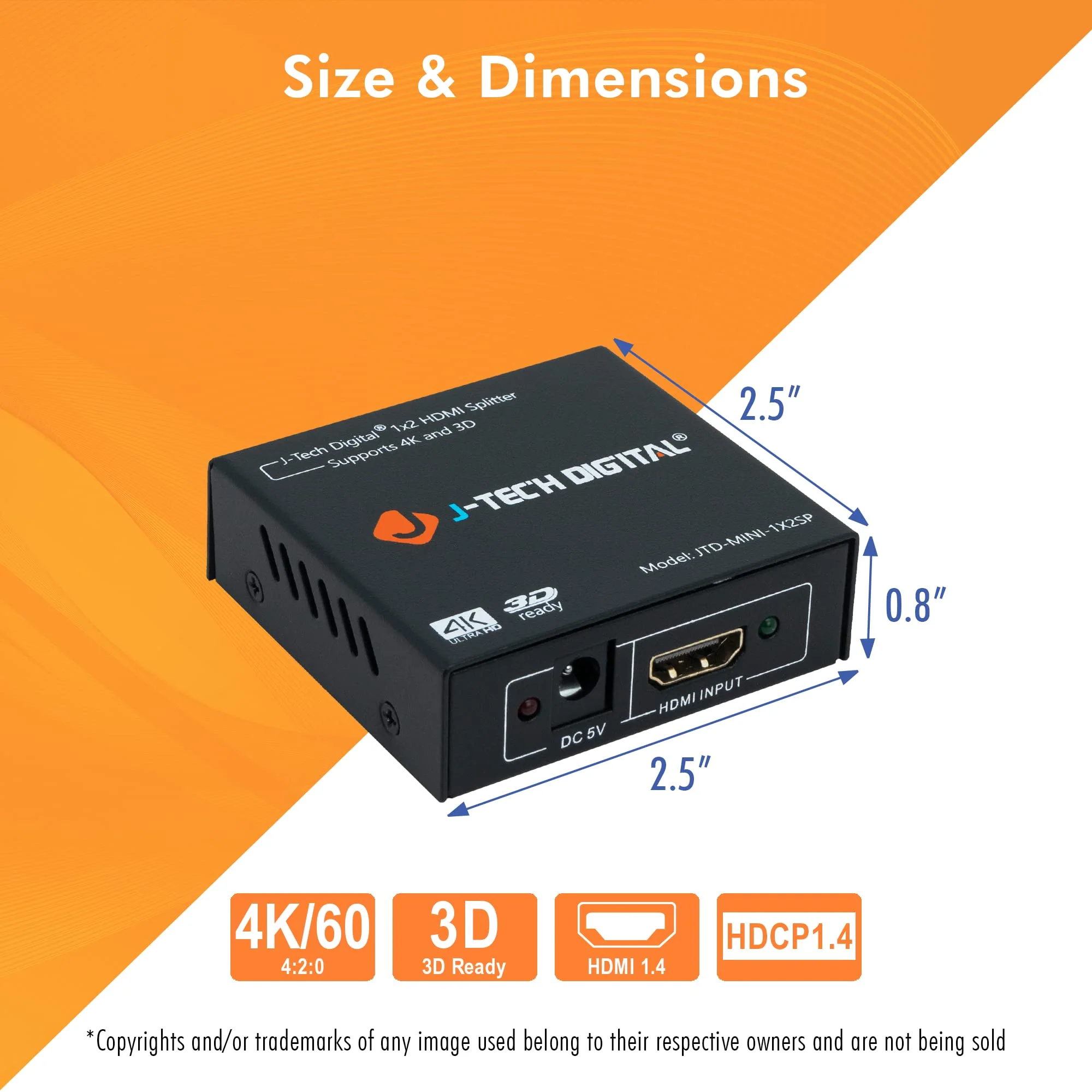 4K@60 HDMI Splitter 1 in 2 out 1X2 Powered Splitter for Dual Monitors by J-Tech Digital [JTD-MINI-1X2SP] 1X2 1080P@60HZ - Image 6