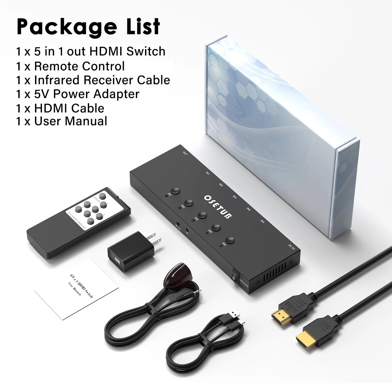 4K@60Hz 5 in 1 Out HDMI Switch, 5 Port HDMI Switcher Selector Support HDR10 & HDCP 2.2 & Full 3D with IR Remote Control Compitable with Nintendo Switch,Xbox PS5/4,Fire Stick,Roku,Apple TV for Gaming 4K@60Hz 5 in 1 Out HDMI Switch Upgraded - Image 7