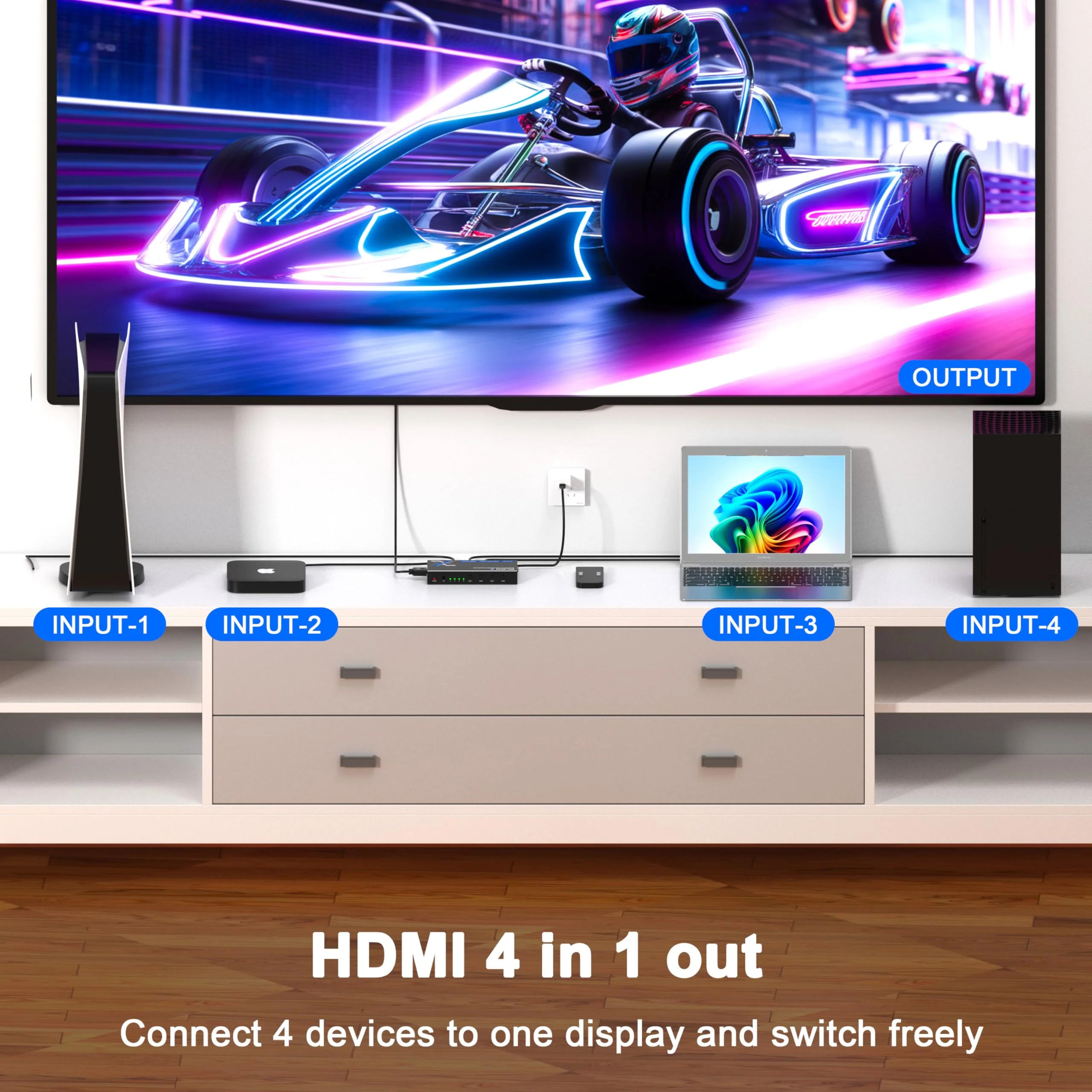 4K@60Hz HDMI Switch 4 in 1 Out 1080P@120Hz HDMI Switcher 4 Ports Selector with Remote Support 18Gbps HDR 10+ Dolby Vision/Atmos HDCP 2.2, RS232 Control 4K@60Hz Switcher 4X1 - Image 2