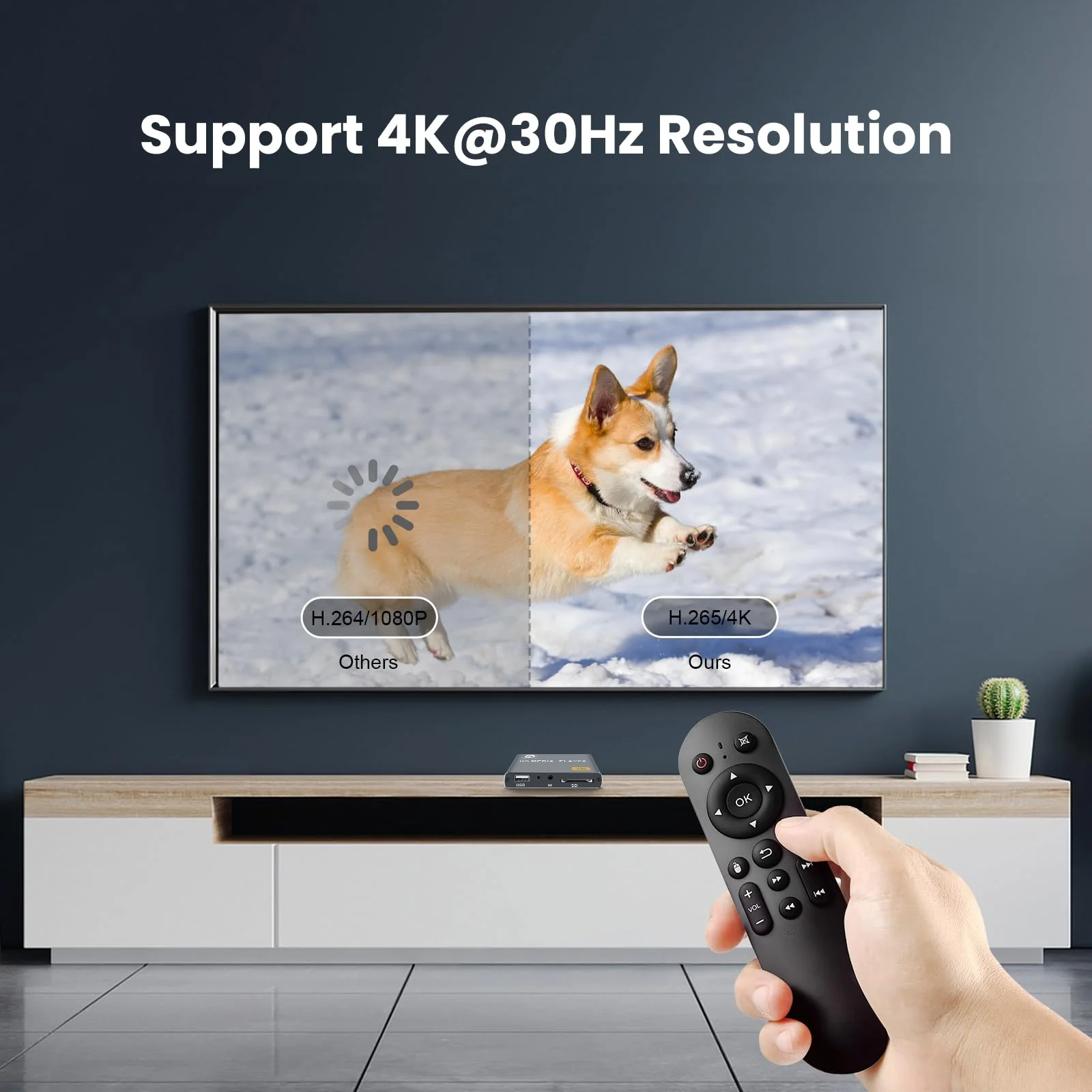 4K Digital Media Player, TV MP4 Video Player with HDMI/AV Output, Digital Signage Mini HD Media Players for USB Drives/SD Cards, H.265/HEVC, Looping, Auto Playback, Grey - Image 3