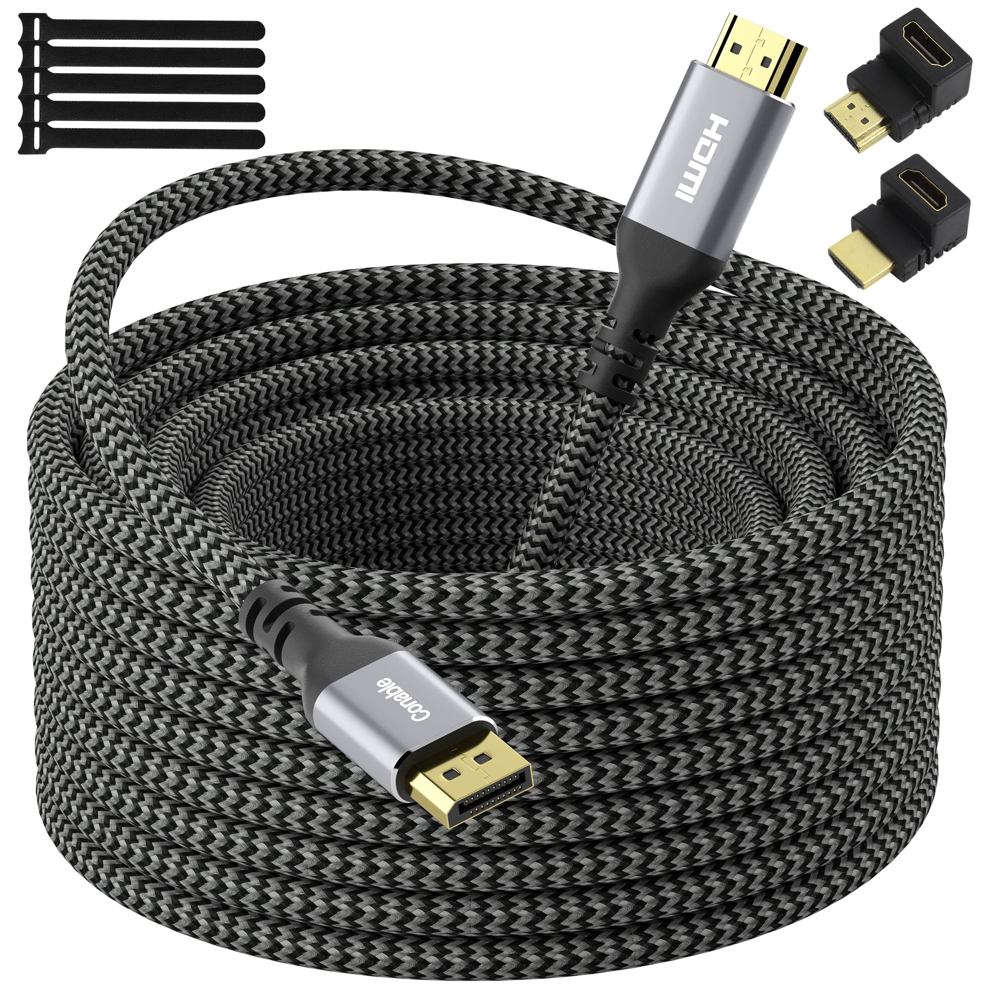 4K DisplayPort to HDMI Cable 20FT, 4K@60Hz HDR, High Speed Active Display Port to HDMI Cable UHD Converter, Uni-Directional, 4K@60Hz 2K@120Hz 1080P for HDTV, Monitor, Projector, Dell, NVIDIA, AMD, HP 20 Feet