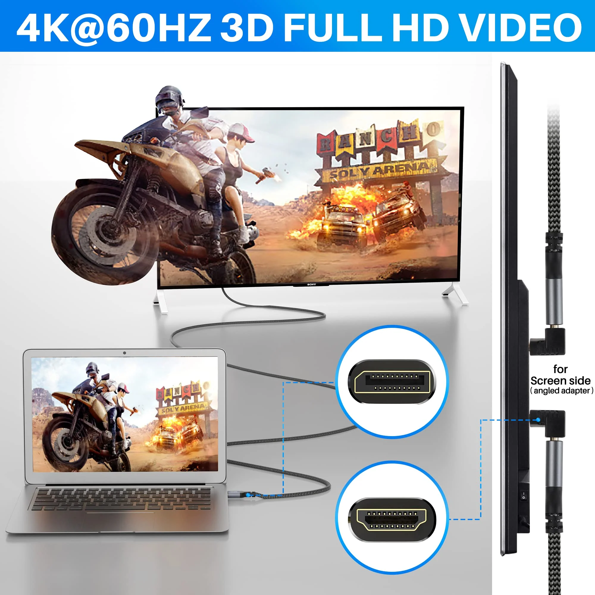 4K DisplayPort to HDMI Cable 20FT, 4K@60Hz HDR, High Speed Active Display Port to HDMI Cable UHD Converter, Uni-Directional, 4K@60Hz 2K@120Hz 1080P for HDTV, Monitor, Projector, Dell, NVIDIA, AMD, HP 20 Feet - Image 3