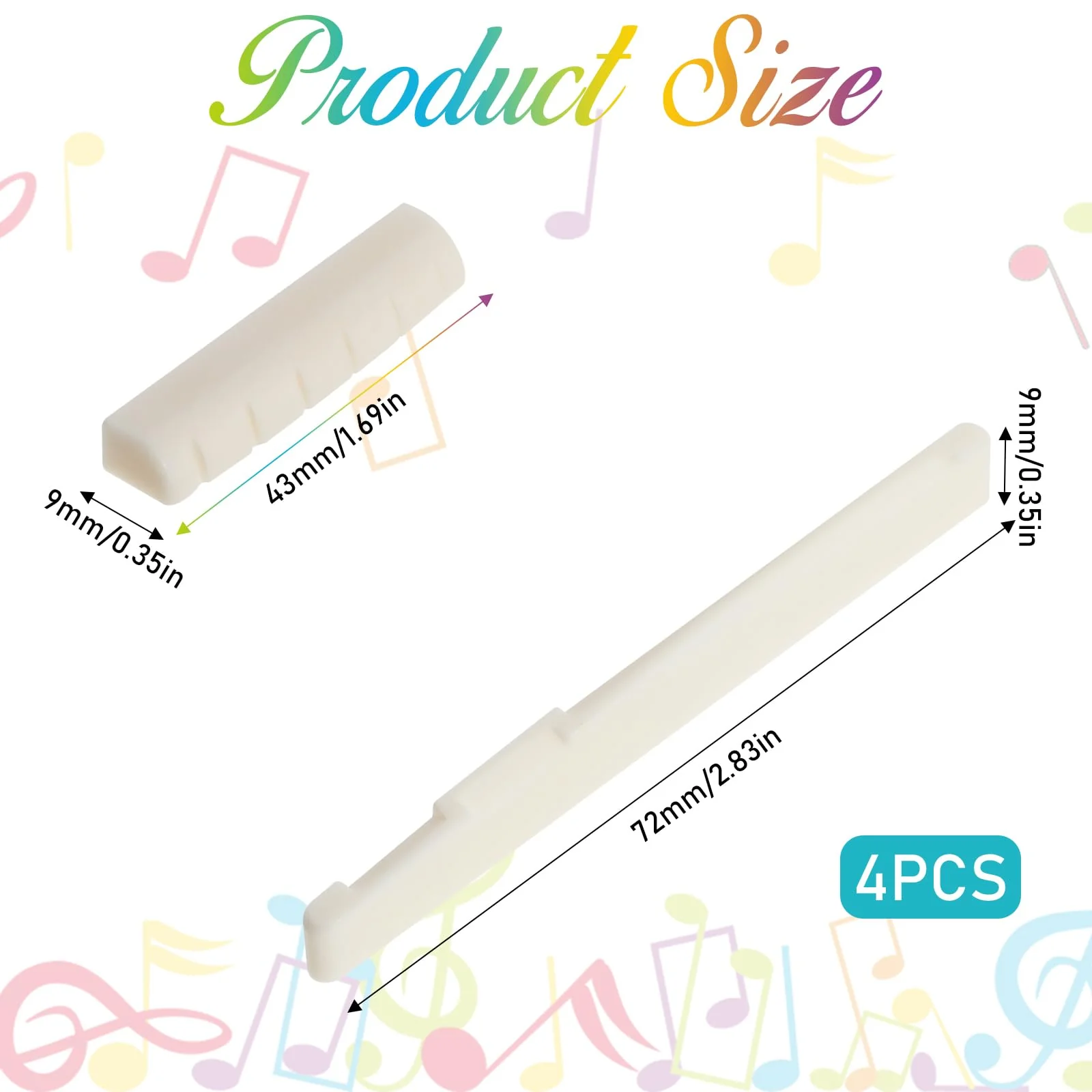 4PCS 6 String Acoustic Guitar Bone Bridge Saddle and Nut Made of Real Bone, Guitar Bridge Saddle (2 Pair) - Image 2