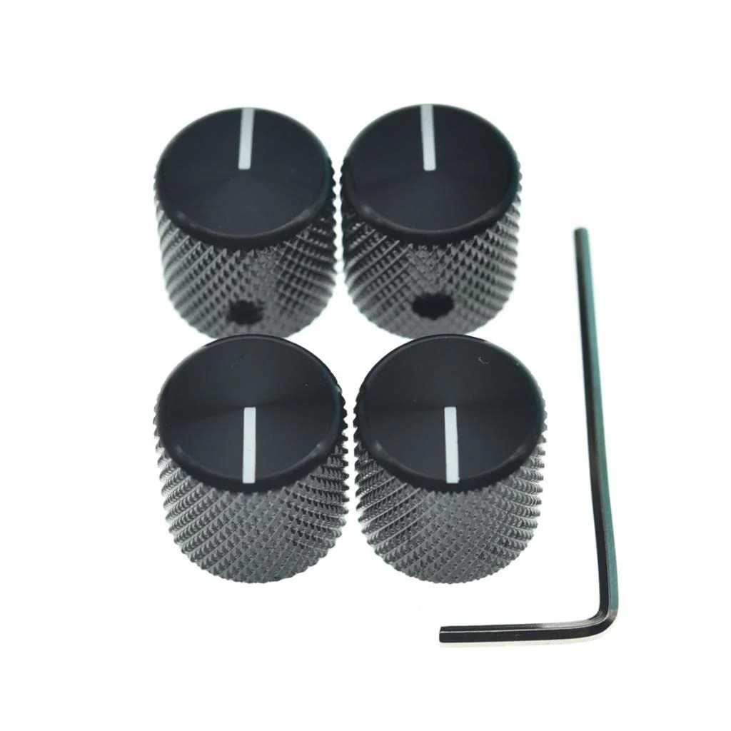 4pcs Aluminium Guitar/Bass Knobs Volume/Tone Control Knob 1/4" Metal Universal Potentiometer Pot Knobs with Set Screw and Indicator for Tele/Telecaster/P Bass Black