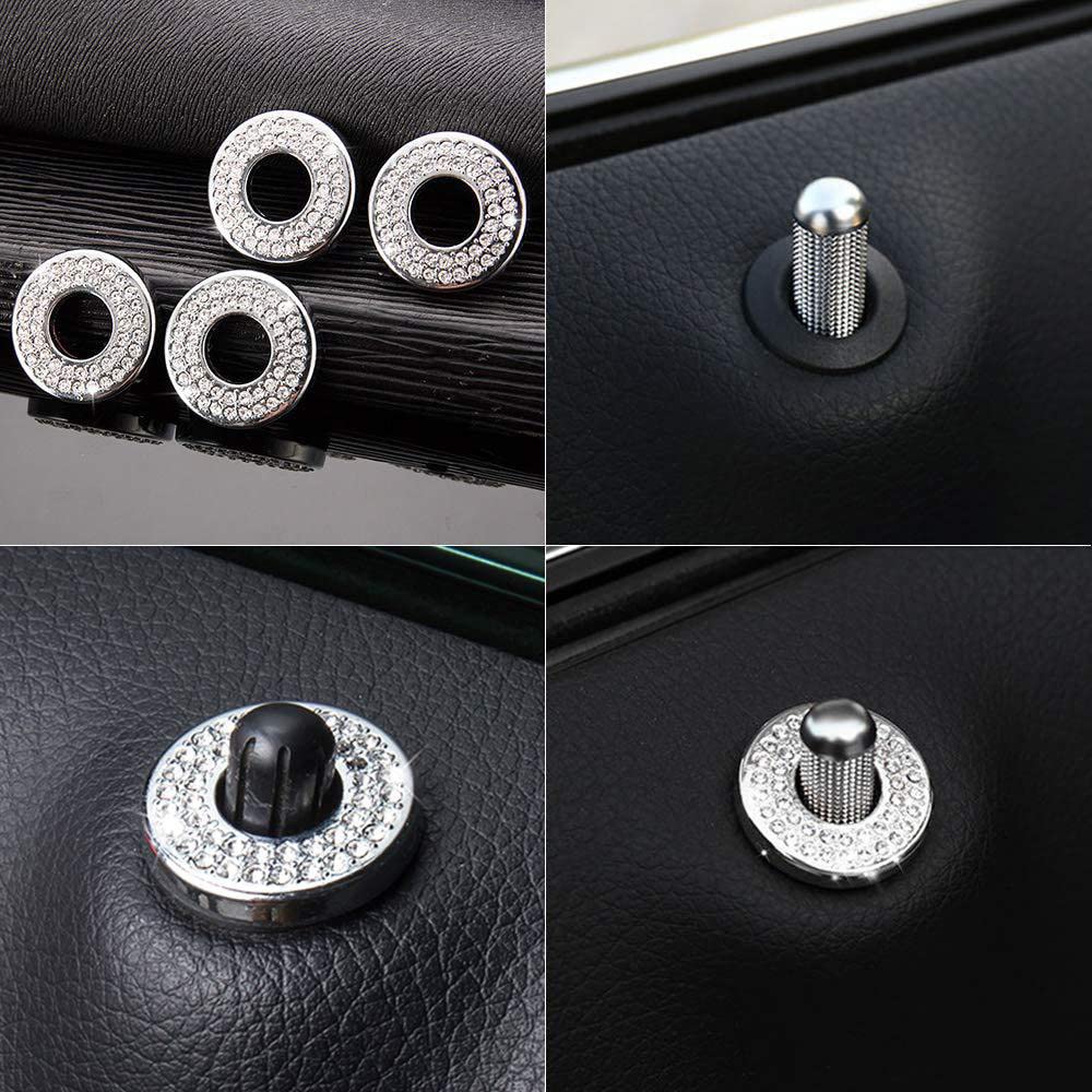 4PCS Bling Car Door Lock Inner Stickers, Bling Car Inner Door Lock Sparkle Stickers, Rhinestones Pull Rod Bolt Decorations Car Interior Accessories for Mercedes Benz C Class C200L GLC260 White - Image 5