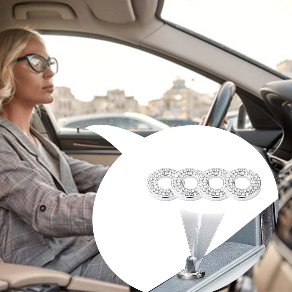 4PCS Bling Car Door Lock Inner Stickers, Bling Car Inner Door Lock Sparkle Stickers, Rhinestones Pull Rod Bolt Decorations Car Interior Accessories for Mercedes Benz C Class C200L GLC260 White - Image 6
