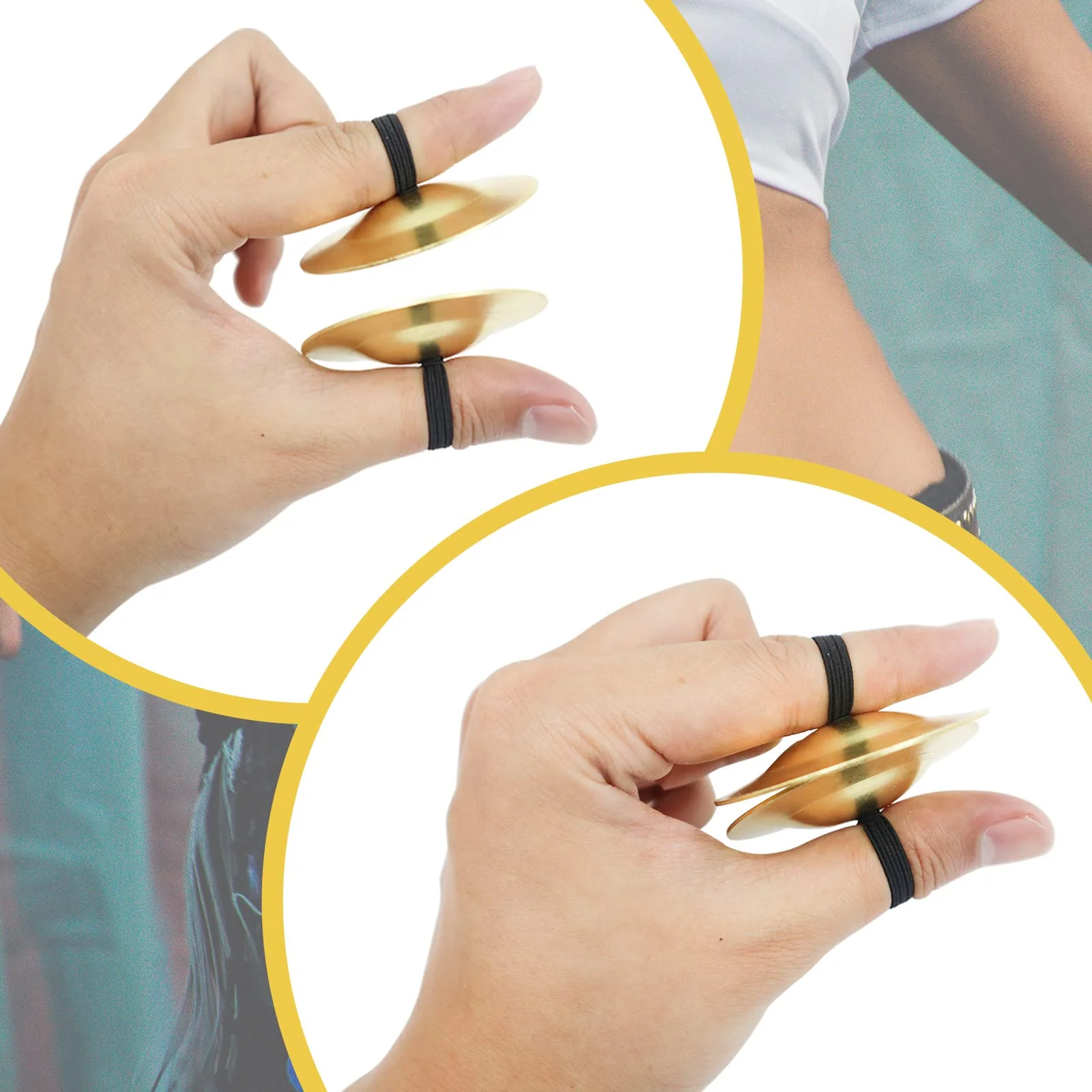 4Pcs Finger Cymbals 5.3cm/2.1in, Finger Zills for Belly Dance, Brass Hand Cymbals, belly dancing cymbals, Dance Finger Musical Instrument for Dancer Party, Sagats (Gold) Gold - Image 5