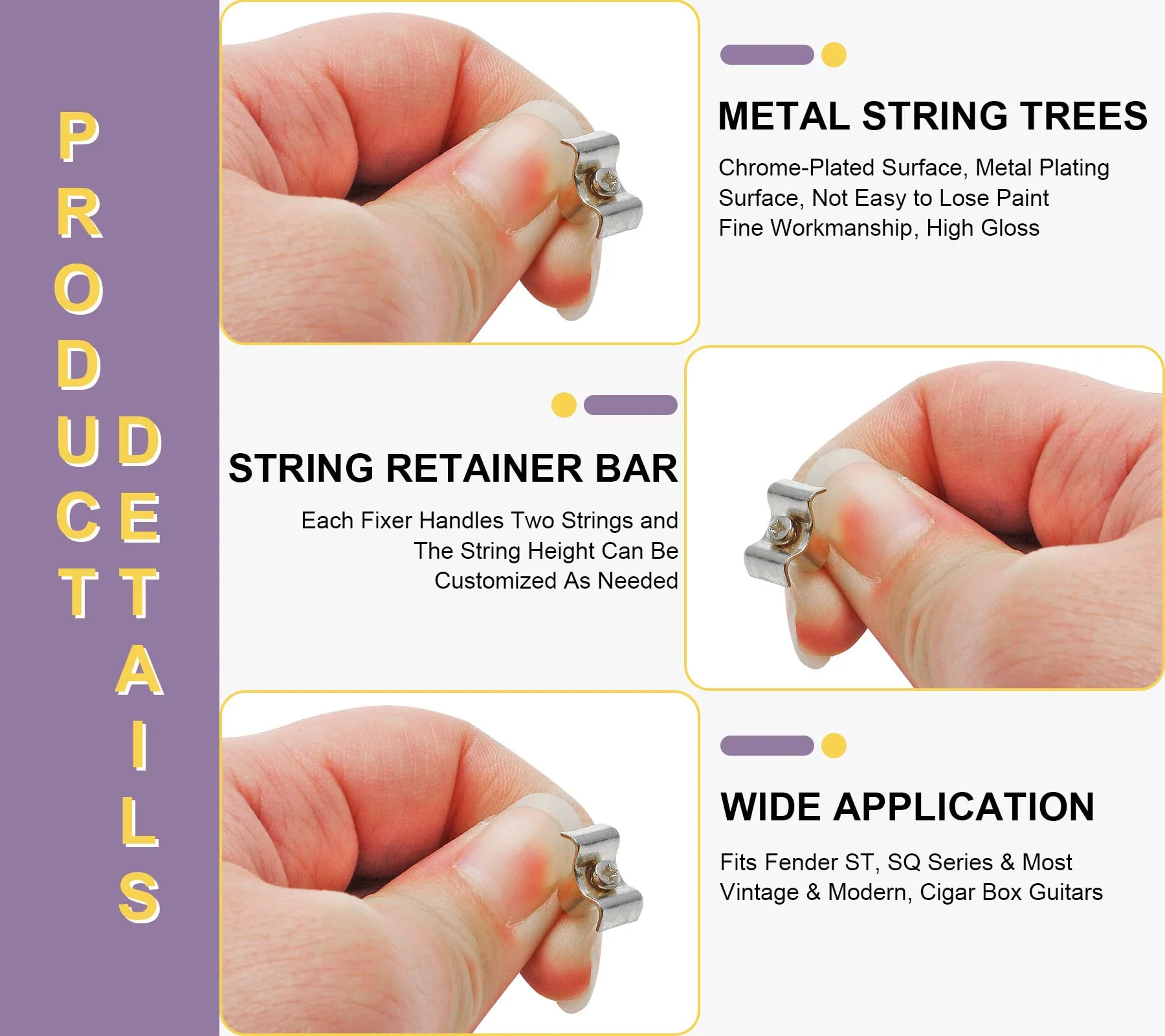 4Pcs Guitar String Trees, Metal Chrome String Retainer Guides with Mounting Screws Compatible with Fender Stratocaster Strat Tele Style Electric Guitar Silver - Image 3