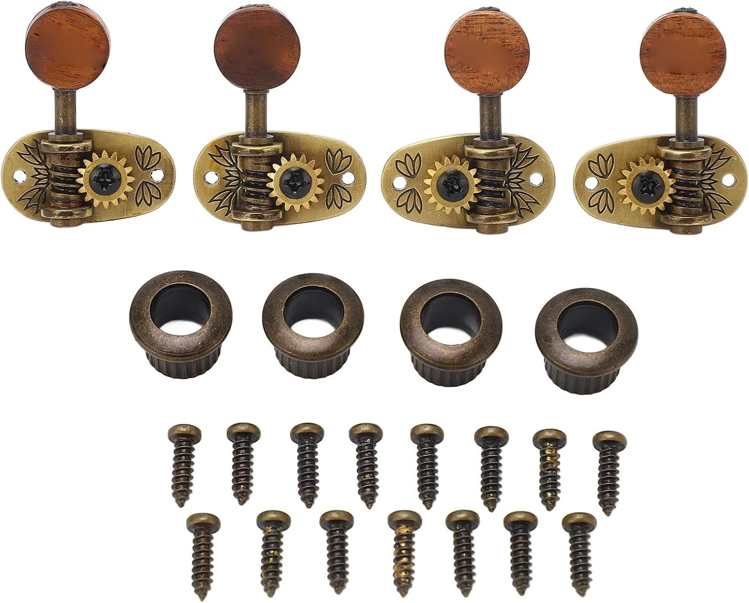 4Pcs Ukulele Tuning Pegs, Acoustic Guitar Pegs 2R 2L Machine Heads, Elegant Rosewood Bronze Zinc Alloy Ukulele Tuners with Sleeves and Screws for 4 String Instruments - Image 5