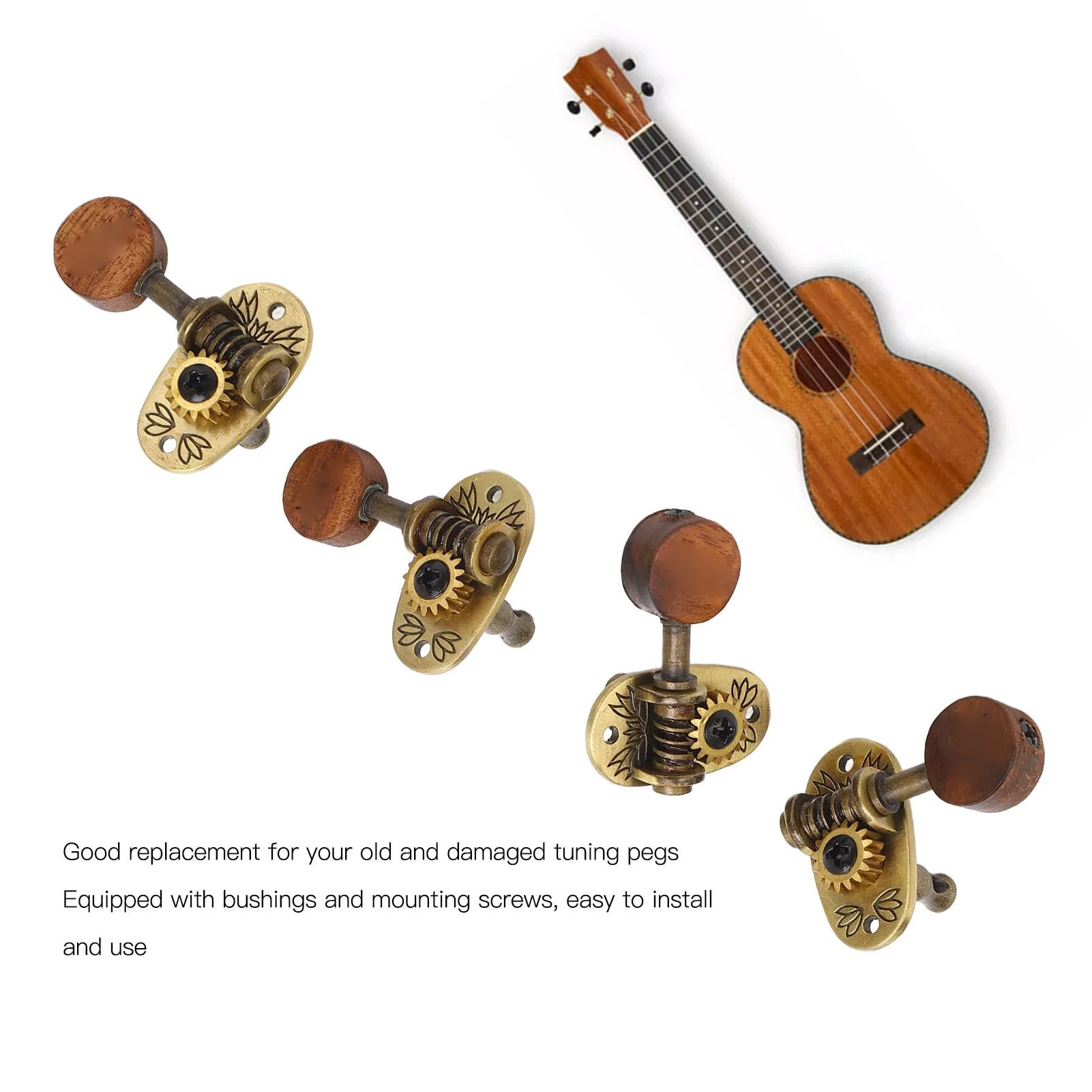 4Pcs Ukulele Tuning Pegs, Acoustic Guitar Pegs 2R 2L Machine Heads, Elegant Rosewood Bronze Zinc Alloy Ukulele Tuners with Sleeves and Screws for 4 String Instruments - Image 9