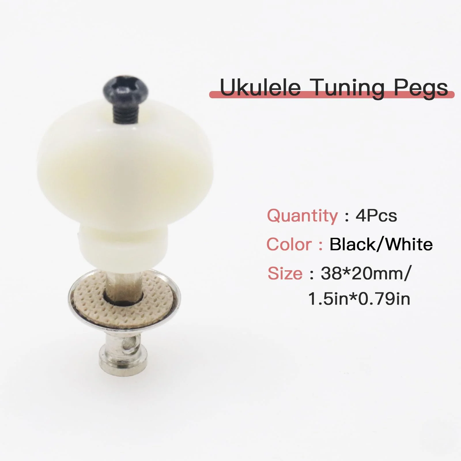 4Pcs White Ukulele Tuning Pegs, Metal Pin Machine Heads Tuners with Plastic Buttons for Precise Tuning, Replacement Parts for Ukulele Beige - Image 2
