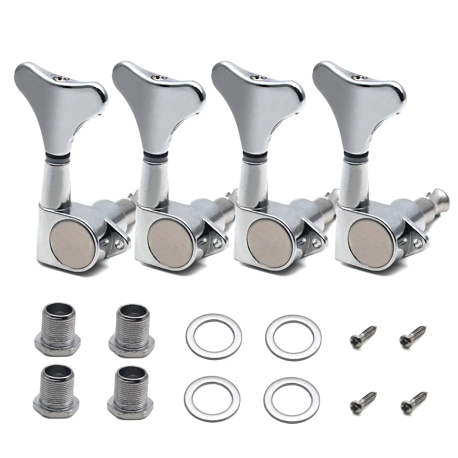 4R Electric Bass Guitar Sealed Tuning Pegs Tuners Machine Heads Tuning Keys/Buttons Guitar Parts Machine Head Tuners for Precision Bass and Jazz Bass (Chrome) Chrome