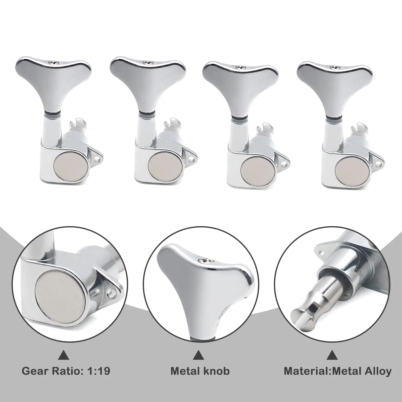 4R Electric Bass Guitar Sealed Tuning Pegs Tuners Machine Heads Tuning Keys/Buttons Guitar Parts Machine Head Tuners for Precision Bass and Jazz Bass (Chrome) Chrome - Image 2
