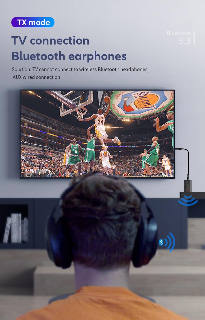 5.3 transceiver 2-in-1 USB Adapter, USB Bluetooth Adapter, Wireless Audio Adapter from TV to Bluetooth Headphones, Low Latency, Power by USB for TV/PC Home/Car Sound System - Image 7