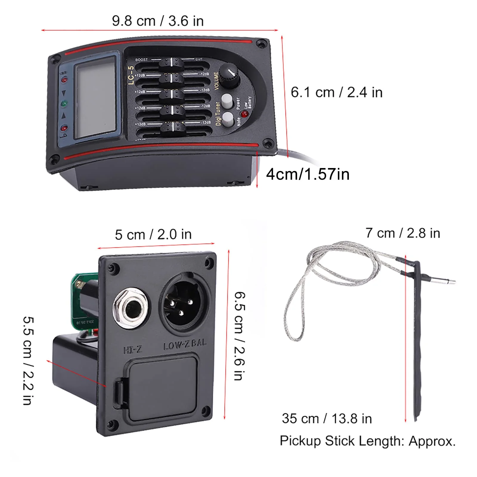 5 Band Acoustic Guitar Preamp,LCD Acoustic Guitar Pickup, Piezo Pickup Eq Equalizer Tuner - Image 5