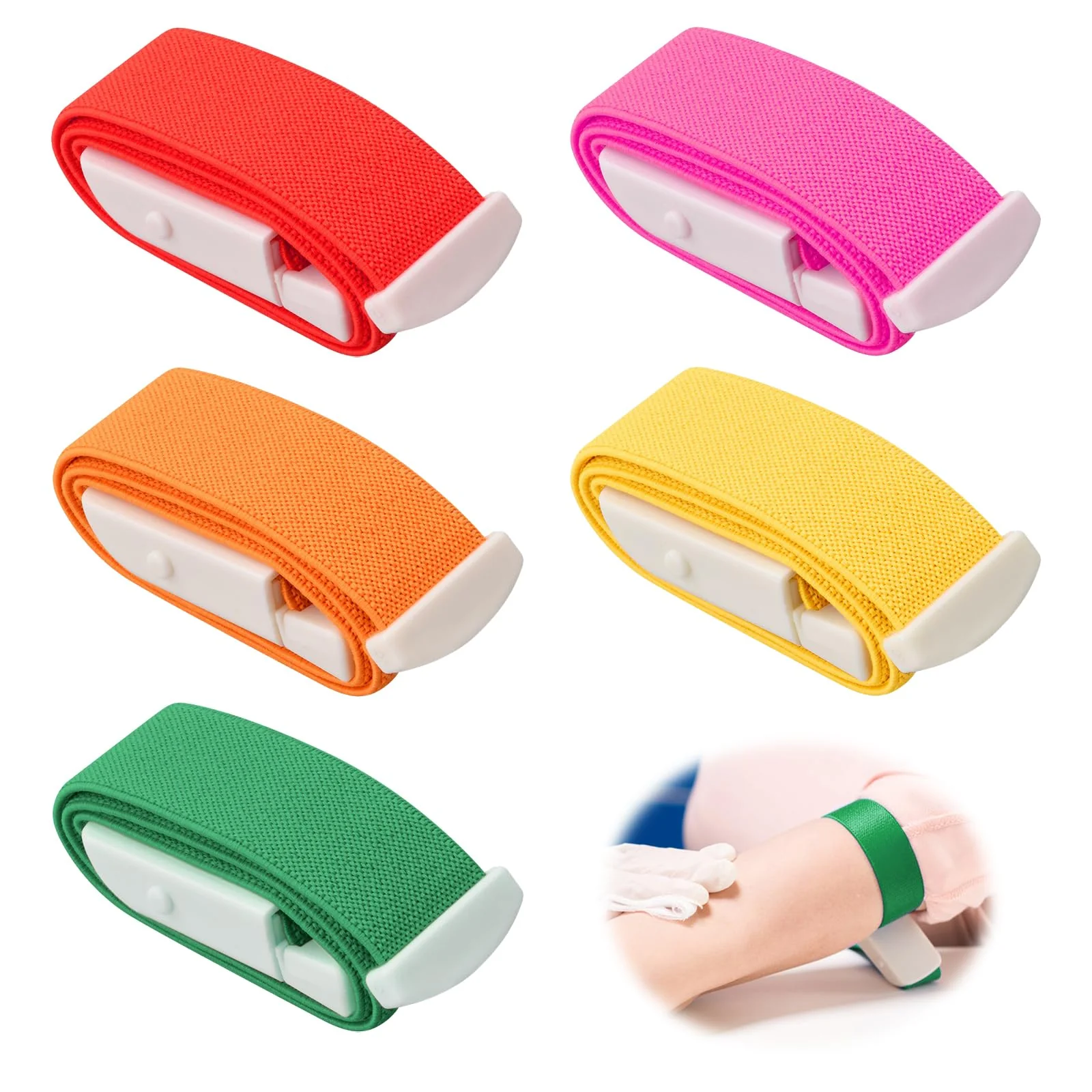 5 Colours Medical Nurse Tourniquet, Professional Storage Tube, Blood Drawing, Adjustable Tourniquet Buckle, Tourniquet Bands with Buckle, Vein Congestion for Vein Blood Removal Trauma First Aid