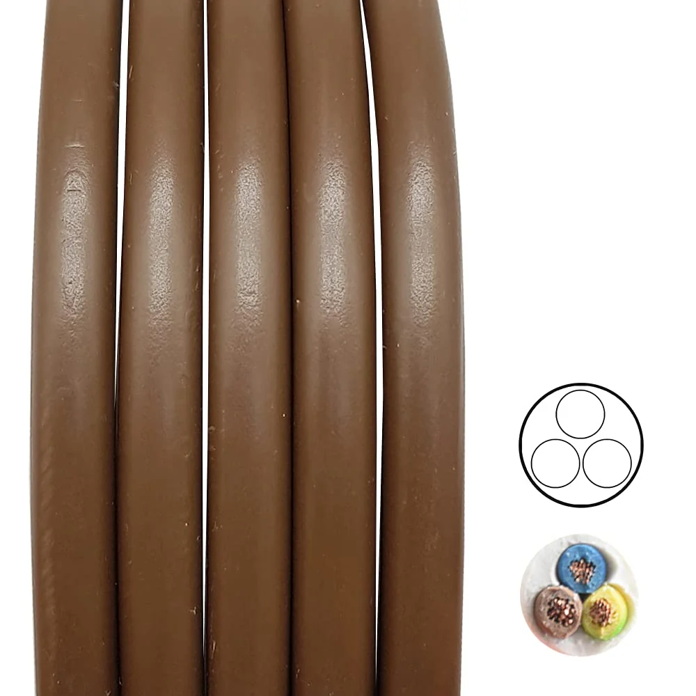 5 m Brown H03VV-F 3 x 0.75 mm² PVC Insulated Hose Cable 3G Light Cable Lamp Cable Power Cable 5 Meter - Image 2