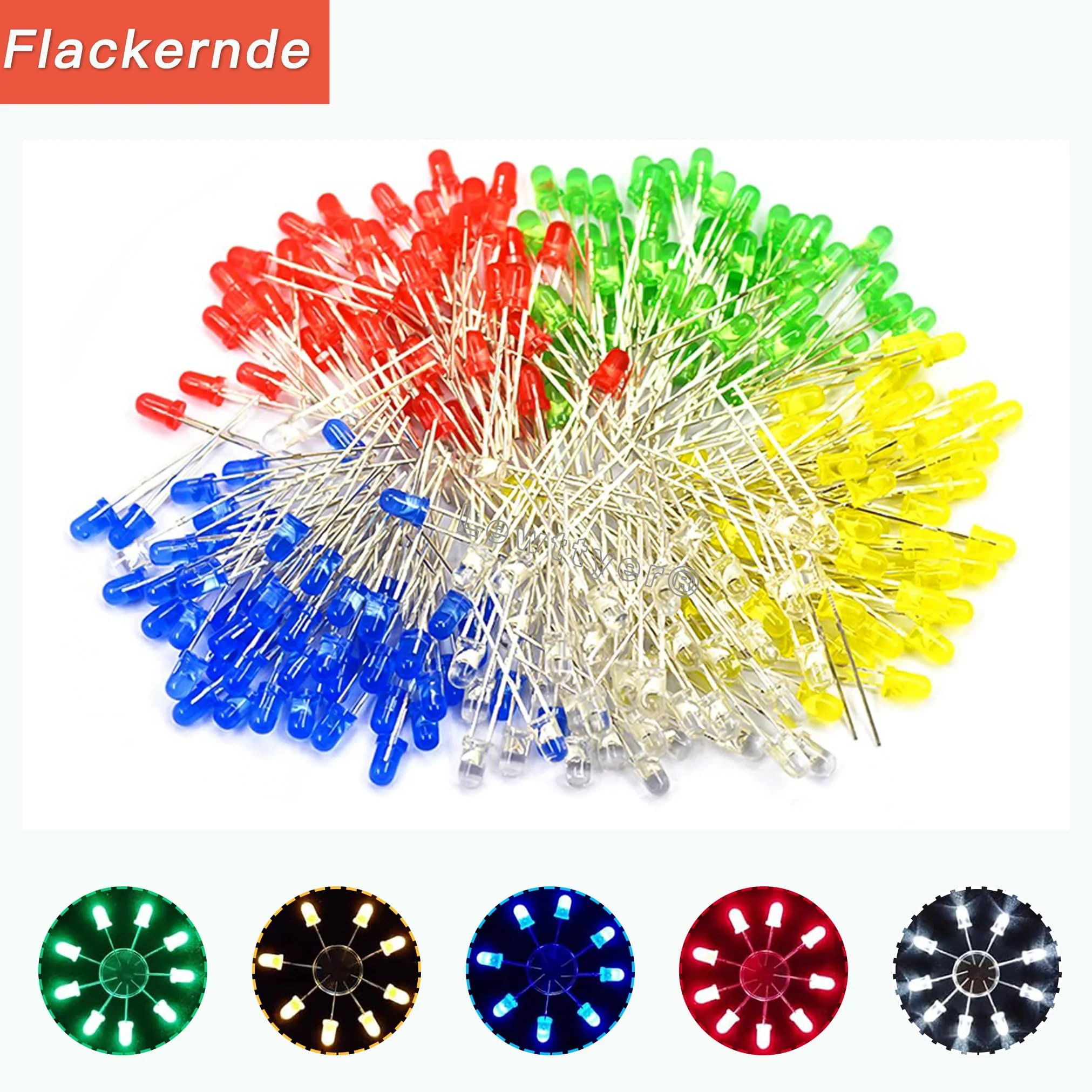 5 mm Flashing LED Lights for Models Mini LED Bulbs Flashing Micro Lights LEDs Assortment Kit Red, Yellow, Green, Blue, White (40 Pieces per Colour, Total 200 Pieces) - Image 2