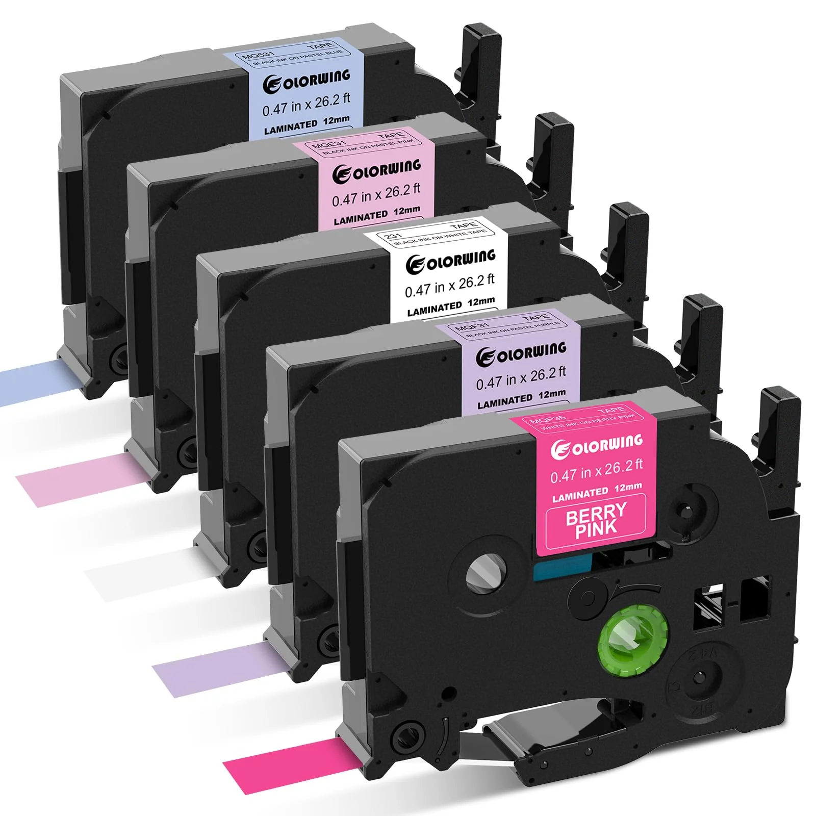 5-Pack Compatible Brother P-Touch Label Tape TZe TZ Tape 12mm 0.47 Laminated Label Maker Tape, for Brother Ptouch PT-D210 PT-H110 PT-D220 PTD610BT D400 D600, White/Berry Pink/Purple/Pink/Blue White / Berry Pink / Pastel Purple / Pastel Pink / Pastel Blue