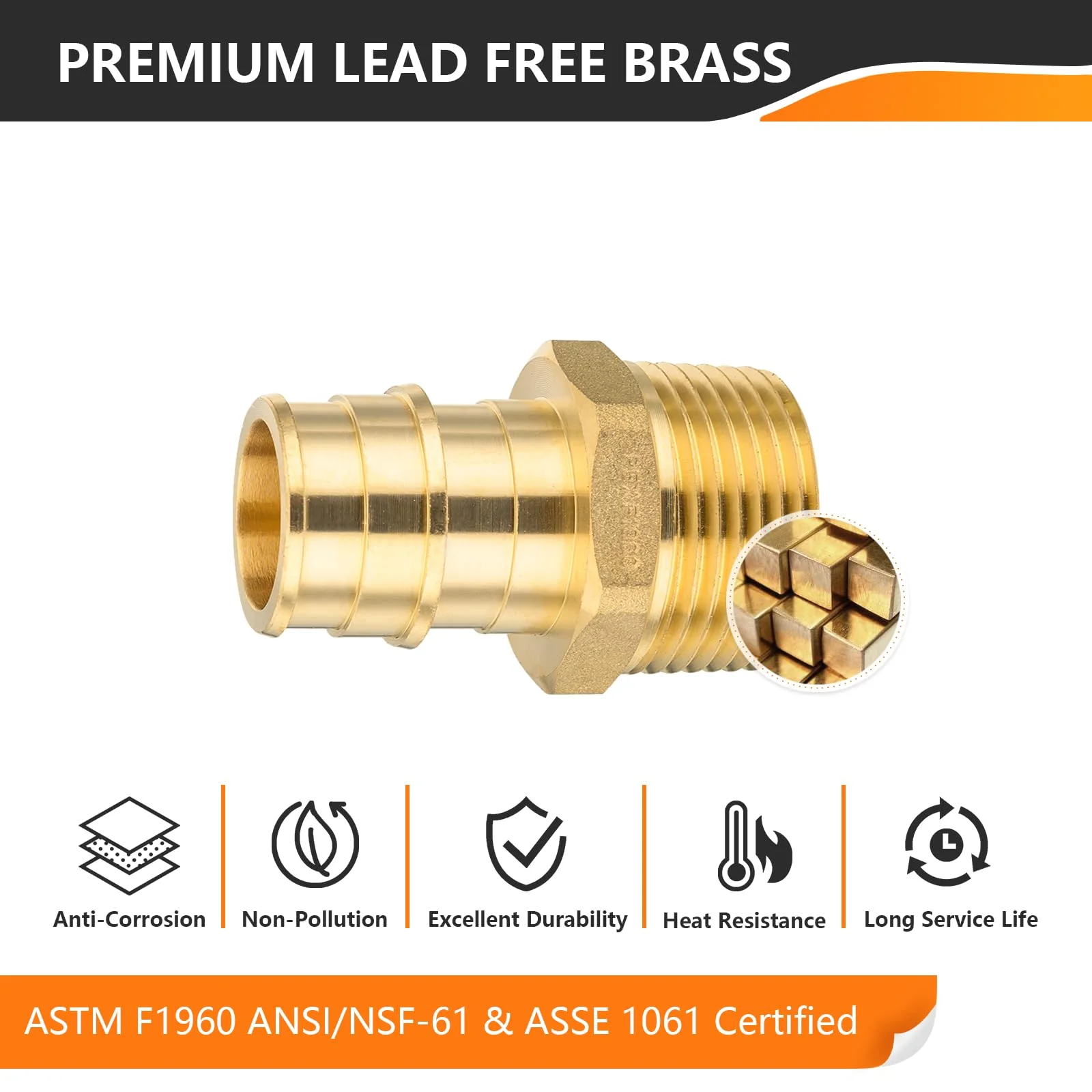 5-Pack HeSun PEX A Expansion Fitting, 3/4 Inch Male Thread Adapter,3/4" Male NPT x 3/4" Pex Expansion Adapter,ASTM F1960(PEX1960018-5) 3/4 Inch,5 Pack Male Adapter - Image 3