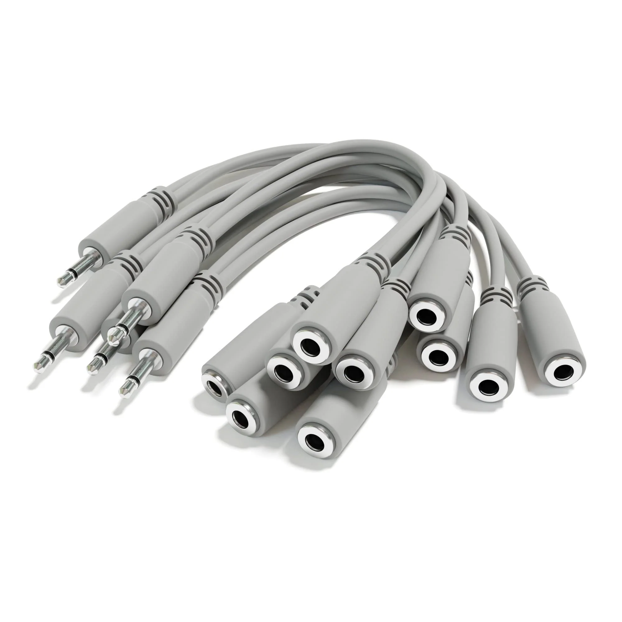 5-Pack - Mono Splitter Y Patch Cables - TS 3.5mm 1/8" Eurorack Synth Synthesizer [Grey] Grey
