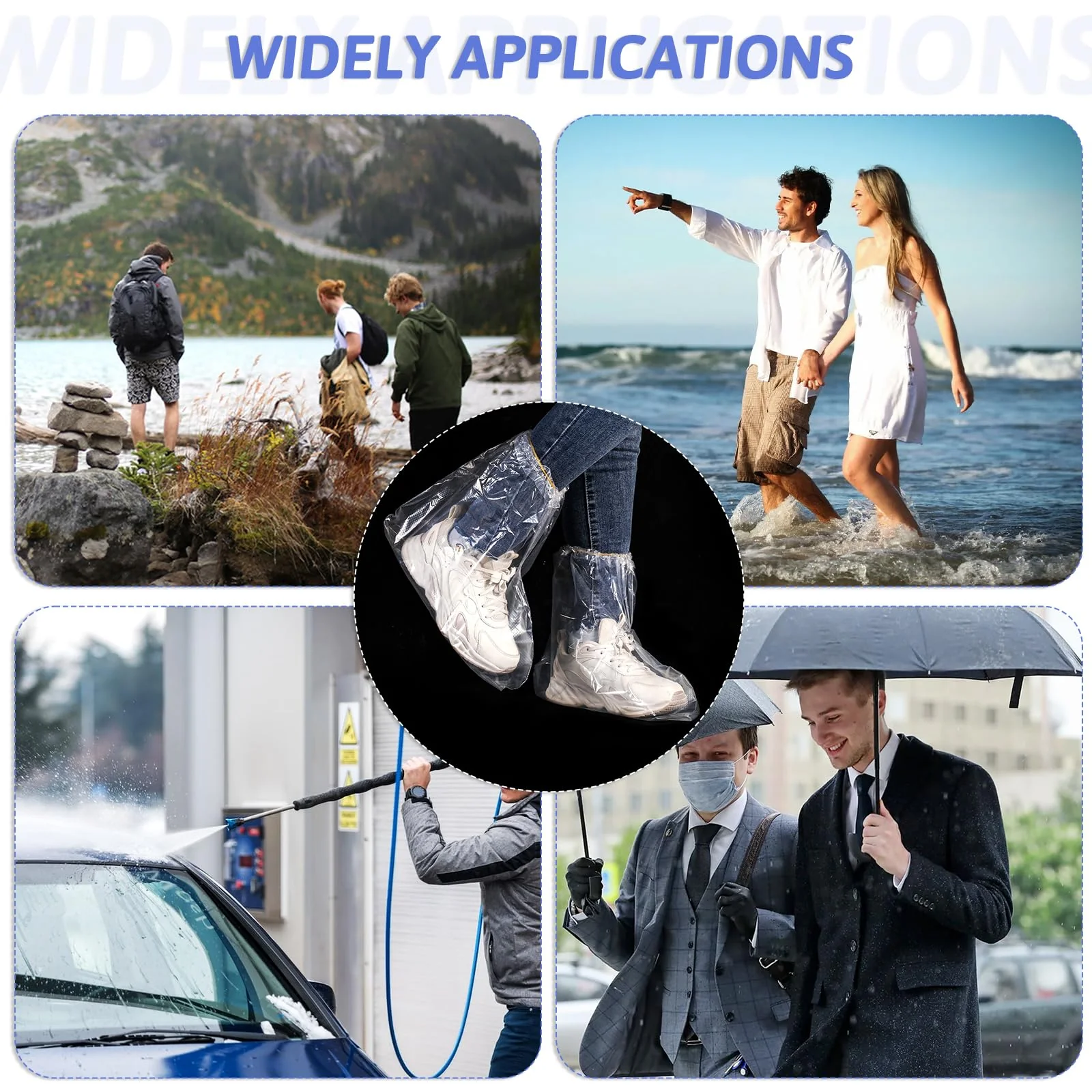 5 Pairs Waterproof Rain Shoe Covers with Elastic Band, Disposable Boot Covers for Men and Women, Transparent Overshoes Waterproof Non-Slip for Outdoor Camping - Image 6