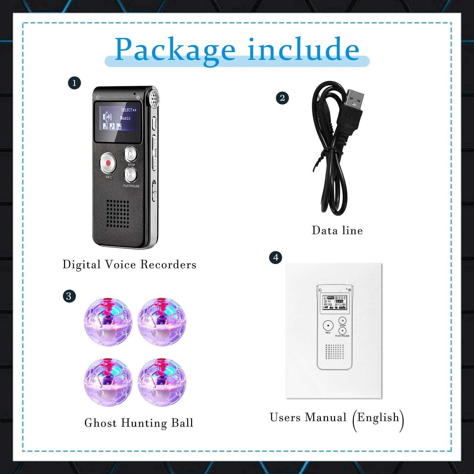 5 Pcs Ghost Hunting Kit includes Digital Voice Recorders with 4 LED Cat Balls Motion Activated Cat Ball Toy Voice Activated Recorder with Playback for Pet Cat Dog Animals (8 GB,Classic Style) - Image 2
