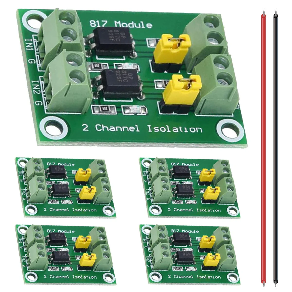 5 Pcs PC817 2 Channel Optocoupler Isolation Module 3.6-30V Voltage Converter Driver Photoelectric Isolated Board for Control Relay with 24AWG Wire