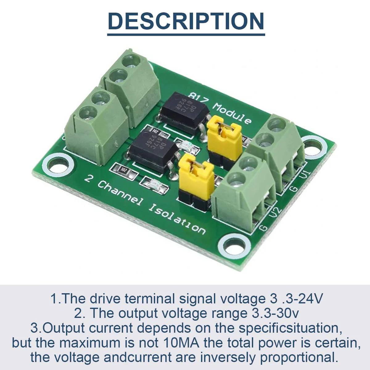 5 Pcs PC817 2 Channel Optocoupler Isolation Module 3.6-30V Voltage Converter Driver Photoelectric Isolated Board for Control Relay with 24AWG Wire - Image 2