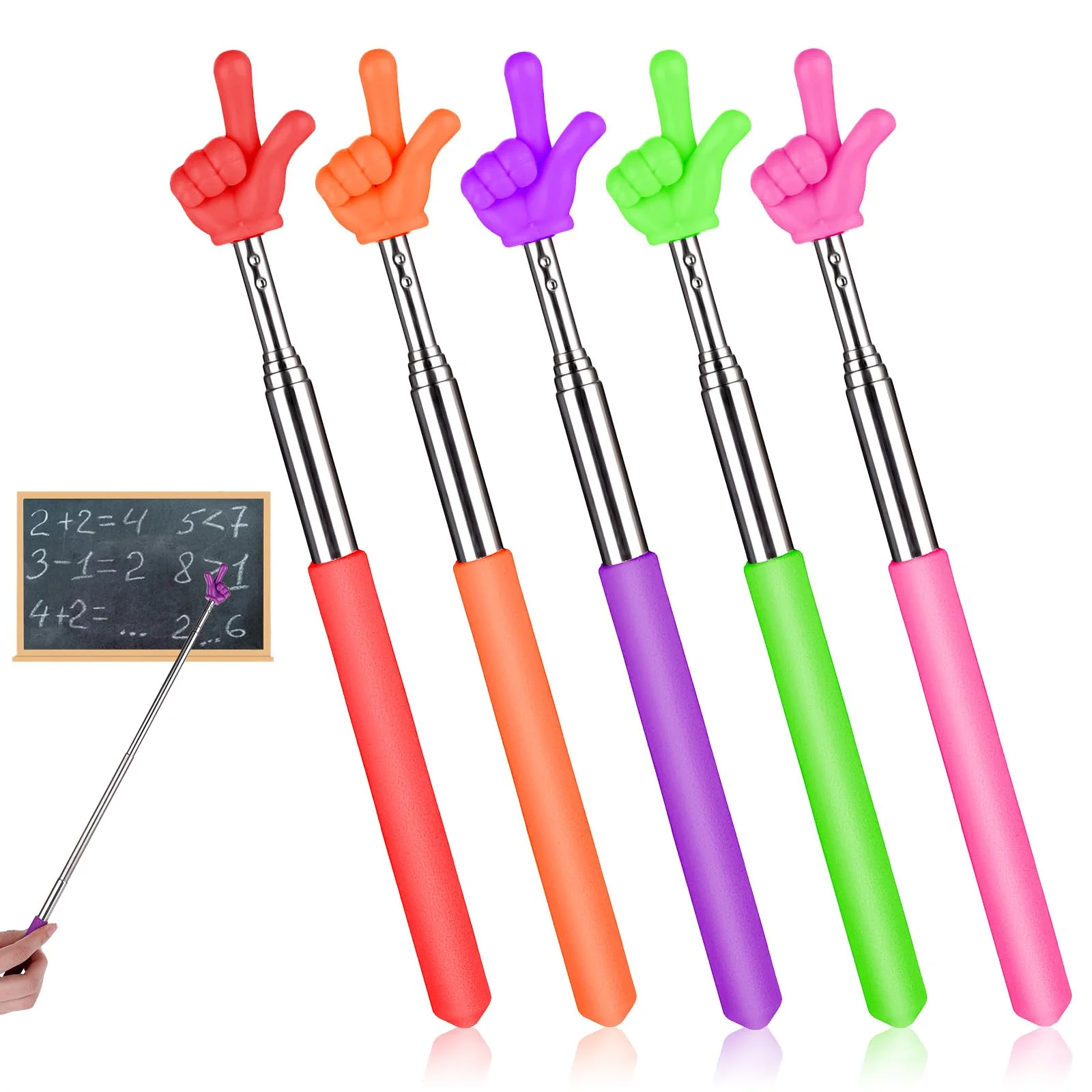 5 Pcs Pointer Stick for Classroom, Retractable Teachers Pointer for Classroom Kids Reading, Finger Pointer Stick Elementary School Kindergarten Teacher Classroom Supplies(Color B) Color B