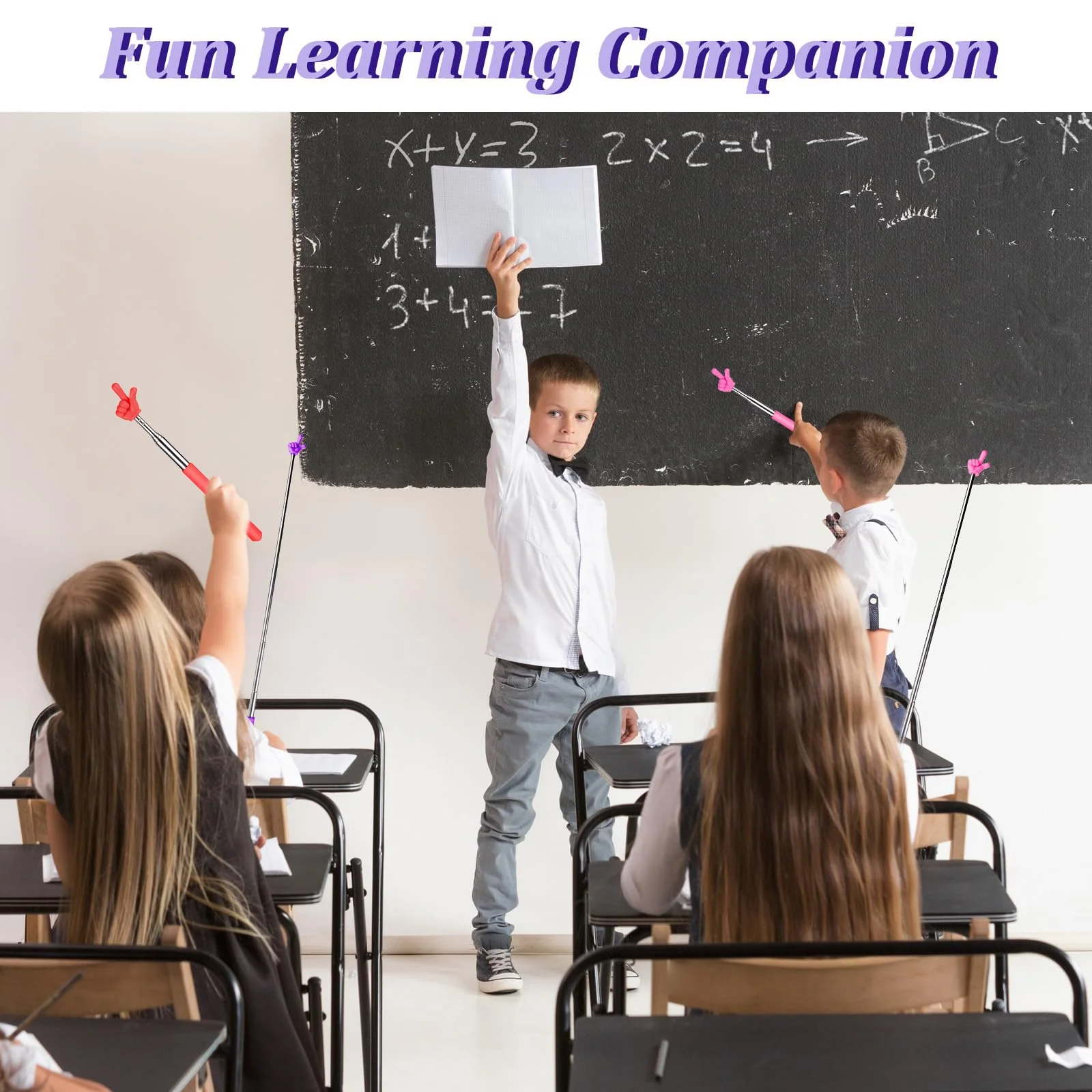 5 Pcs Pointer Stick for Classroom, Retractable Teachers Pointer for Classroom Kids Reading, Finger Pointer Stick Elementary School Kindergarten Teacher Classroom Supplies(Color B) Color B - Image 6