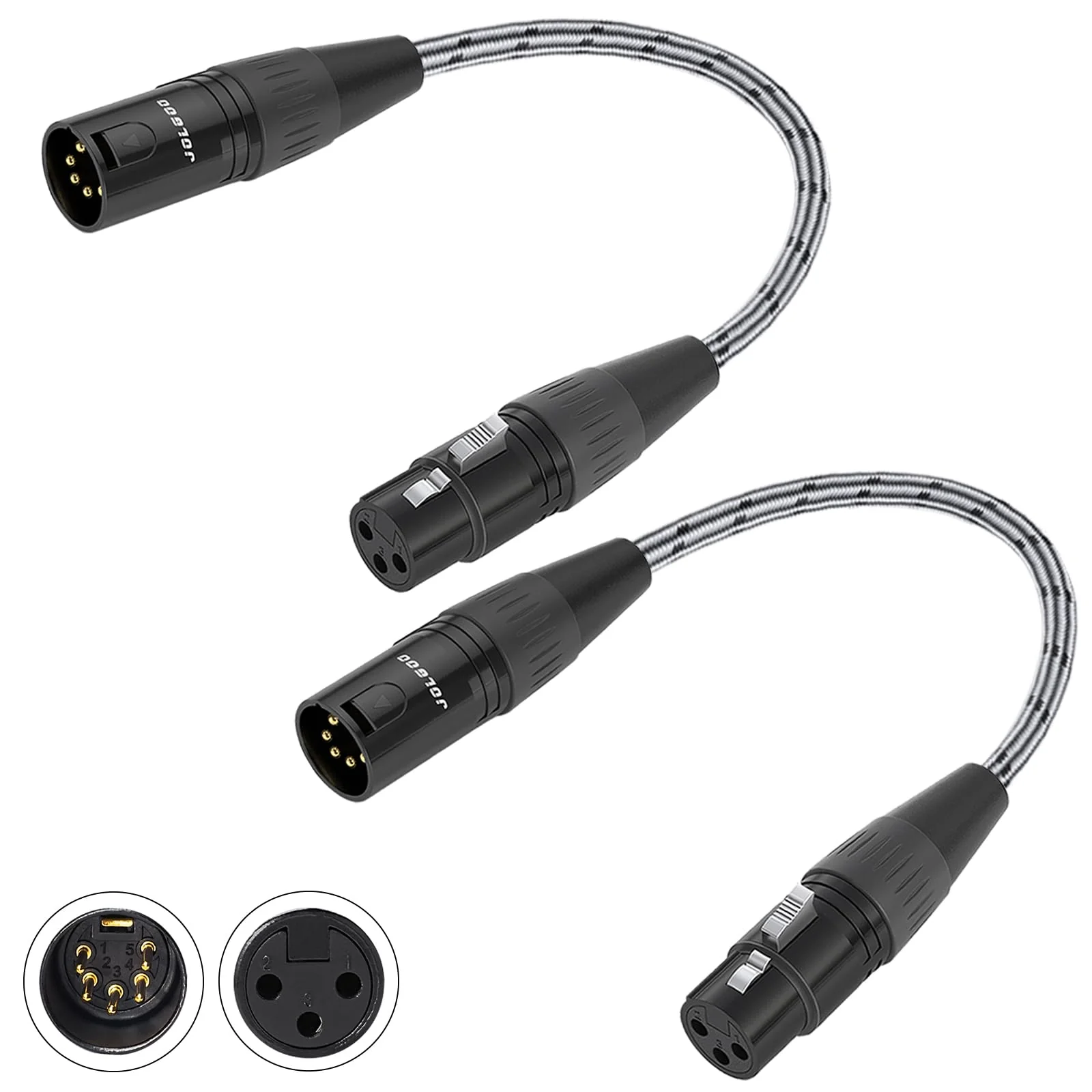 5 Pin to 3 Pin DMX Lighting Cable 12inch 2-Pack, 3 Pin XLR Female to 5 Pin XLR Male Adapter Cable, for Convert Between DMX and XLR Connector