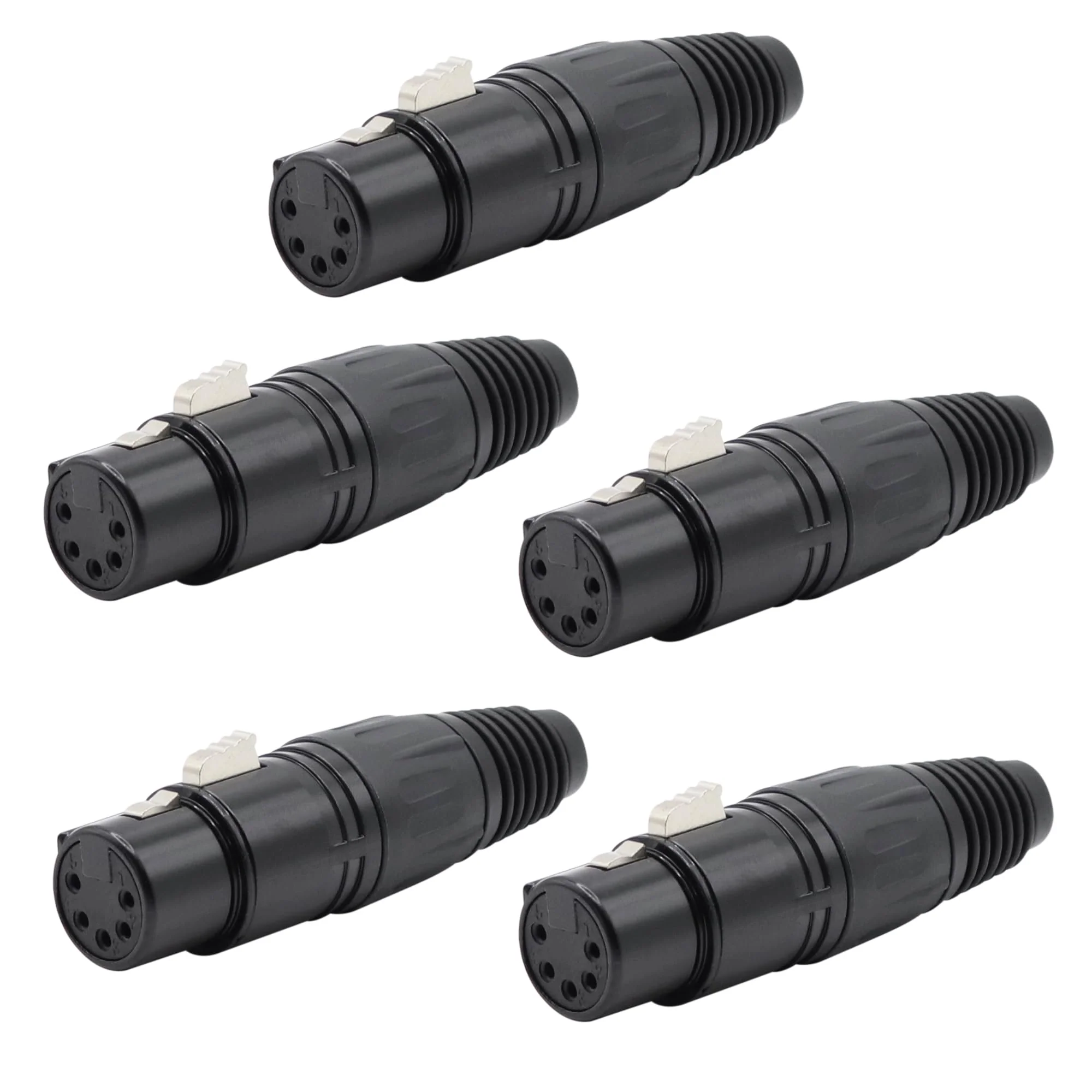5-Pin XLR Cable Connector XLR 5 Pin Female Plug Connector Mic Cable Plug Connector Audio Adapter for Microphone, Black,5 PCS