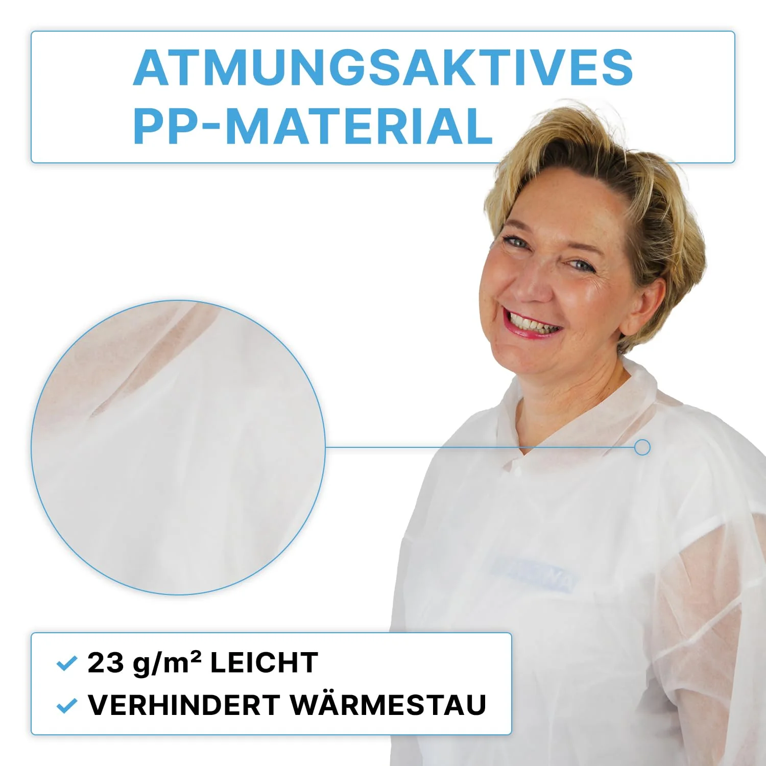 5 x Arnomed PP Disposable Protective Gown, Size XXL, White Disposable Protective Coat, Fleece Coat, Protective Gown with Press Studs, Disposable Coat, Plastic Painter's Suit, Surgical Gown Food Safe 5 - Image 2