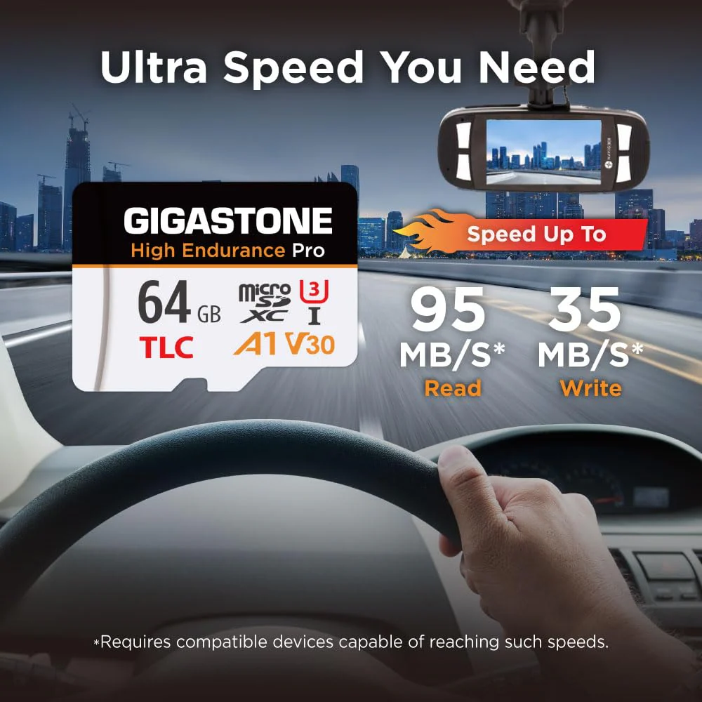 【5 Yrs Free Data Recovery】【Dash Cam】 GIGASTONE 64GB Micro SD Card, TLC High Endurance Pro, Speed Up to 95MB/s, Compatible with REDTIGER Rove VIOFO VANTRUE PRUVEEO ARIFAYZ, MicroSDXC UHS-I A1 V30 U3 64GB High Endurance Pro 1-Pack - Image 2