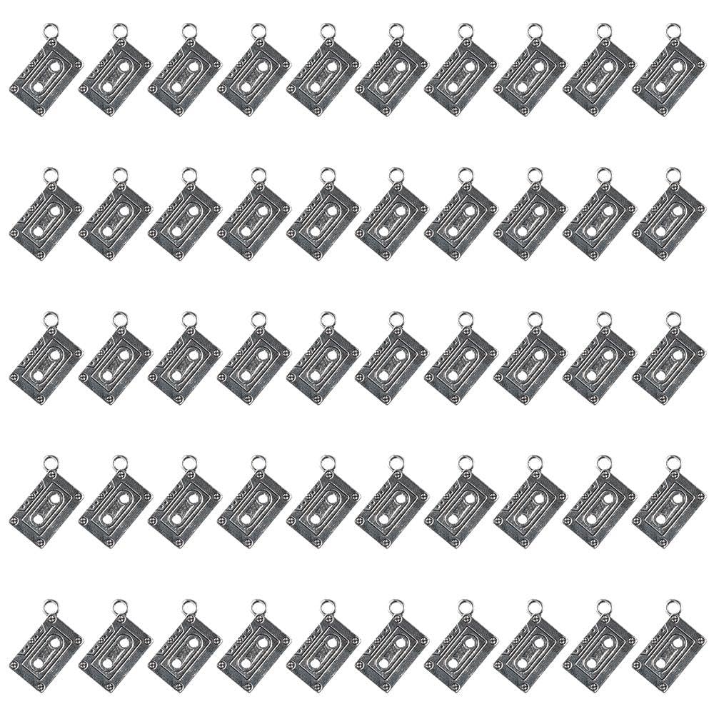 50 Pcs Audio Cassette Tapes Shaped Charms,22x16mm Antique Alloy Charms for Jewelry Making DIY
