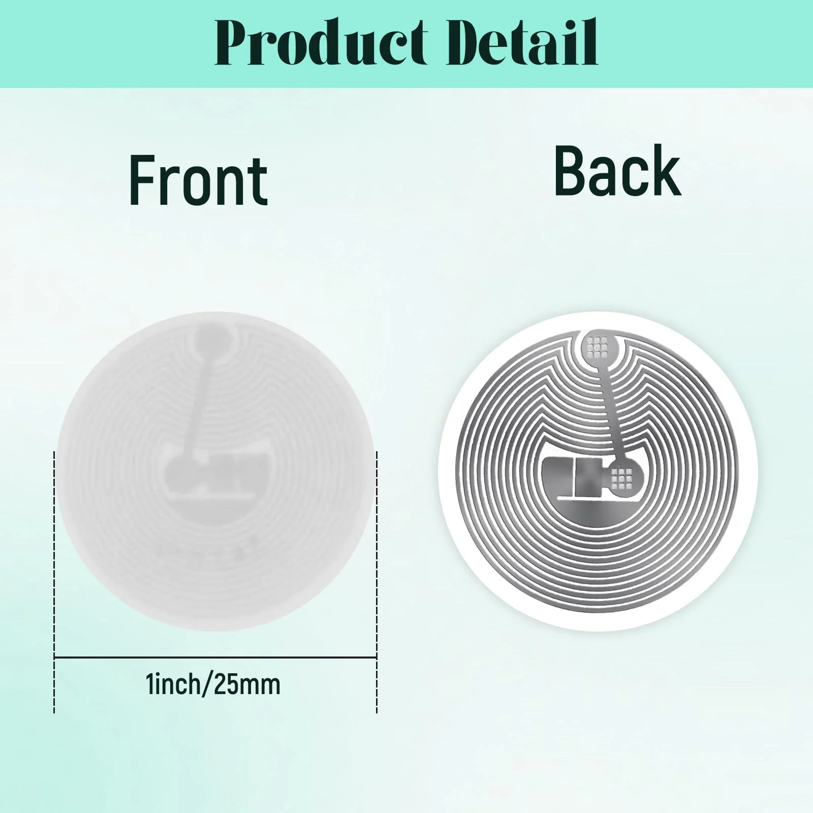 50 PCS BABIQT MIFARE Classic 1K Tags S50 RFID Stickers NFC Tags, Smart Mifafre Classic Tags ISO 14443A 13.56 MHz Mifare 1K Stickers MF1 Self-Adhesive 1 inch Round 50 - Image 2
